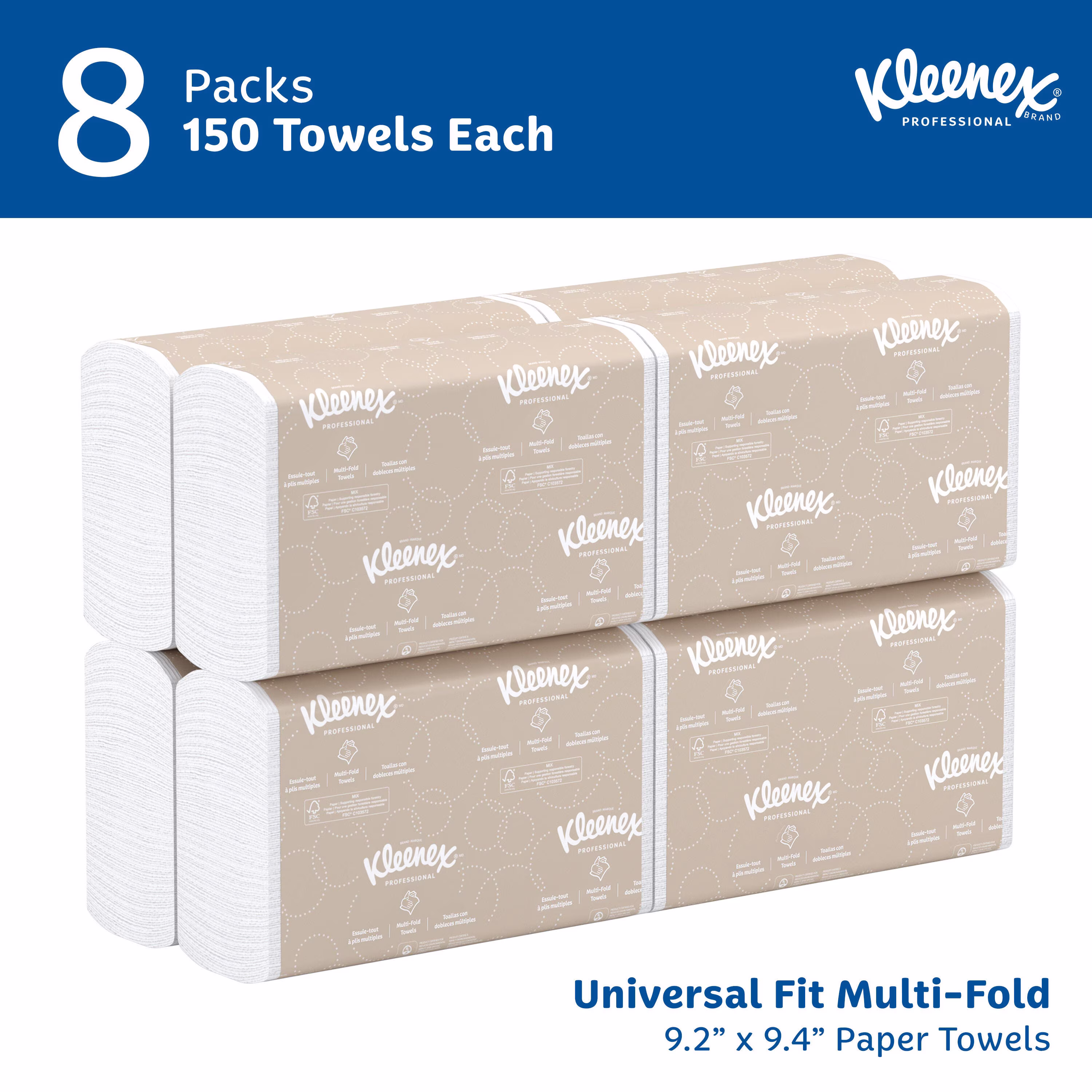 Kleenex Universal Multifold Paper Towels, Highly Absorbent Hand Towels for Office and Restroom (White, 1200 Sheets per Case) IYzf4