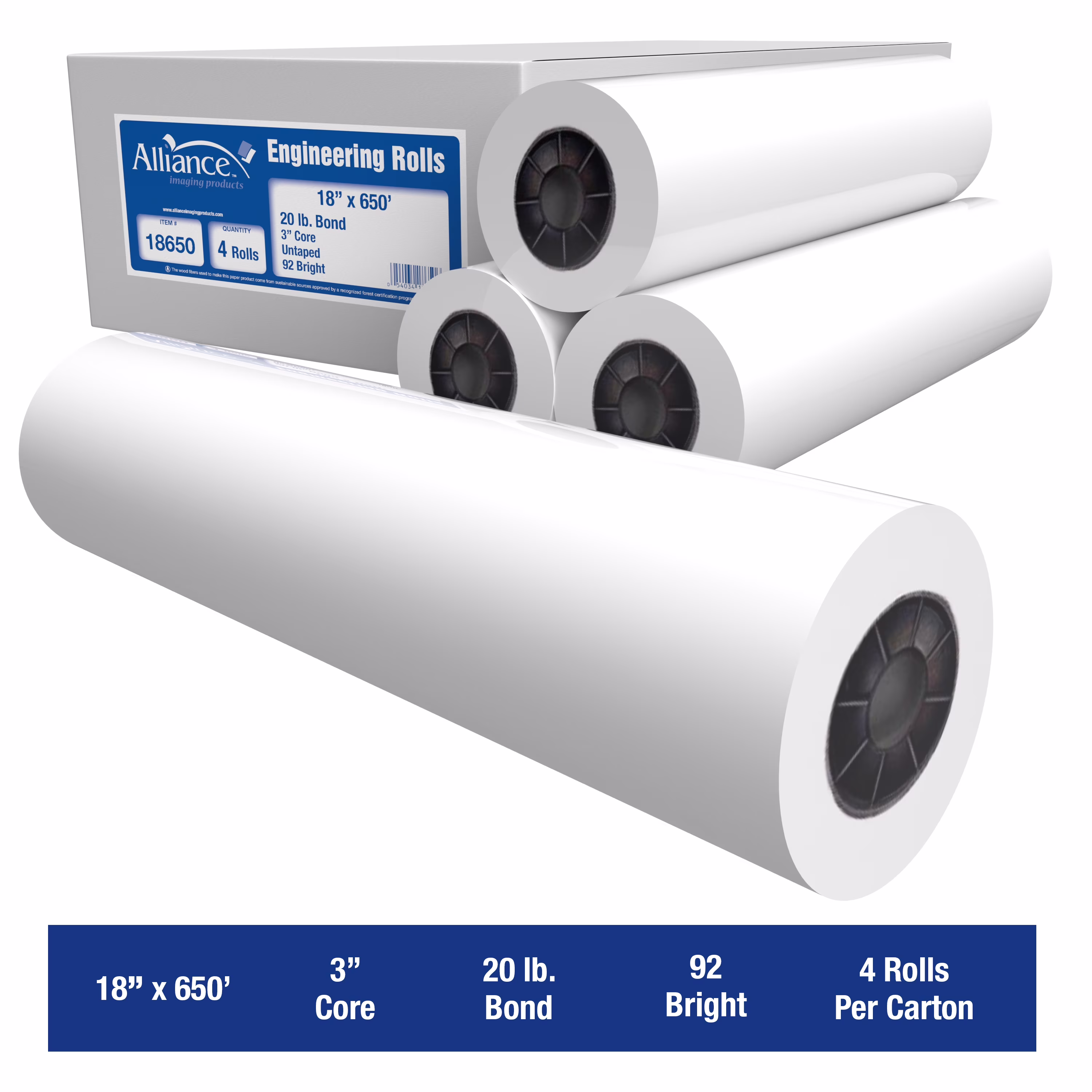 Alliance Wide Format Bond Engineering Paper (White, 18 in x 650 ft, 4 Rolls) YbVpf