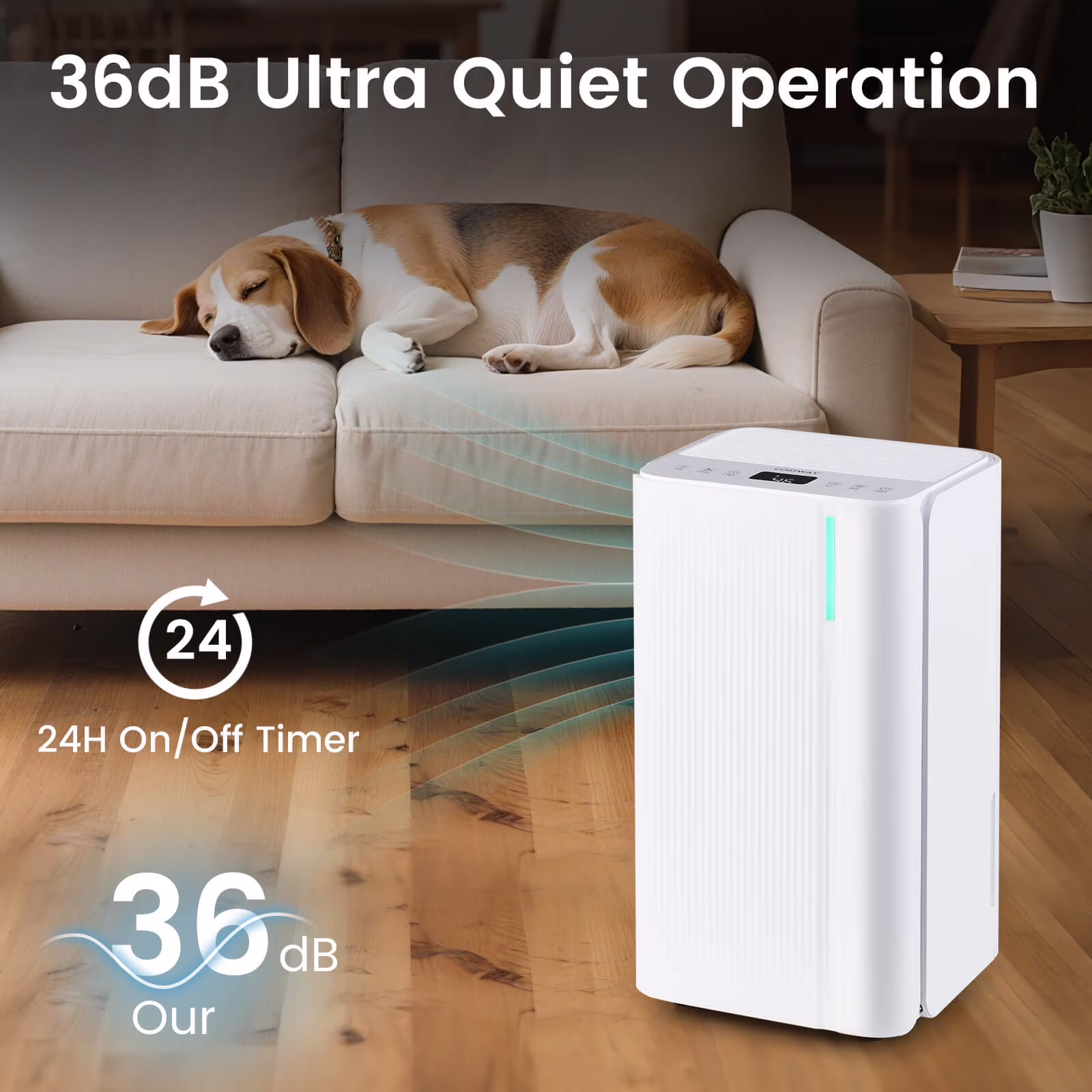 Costway Portable Dehumidifier for Home and Basement, Quiet Operation with 2000 Sq. Ft. Coverage (White, 9 Pints DOE) uCkhU - Image 3