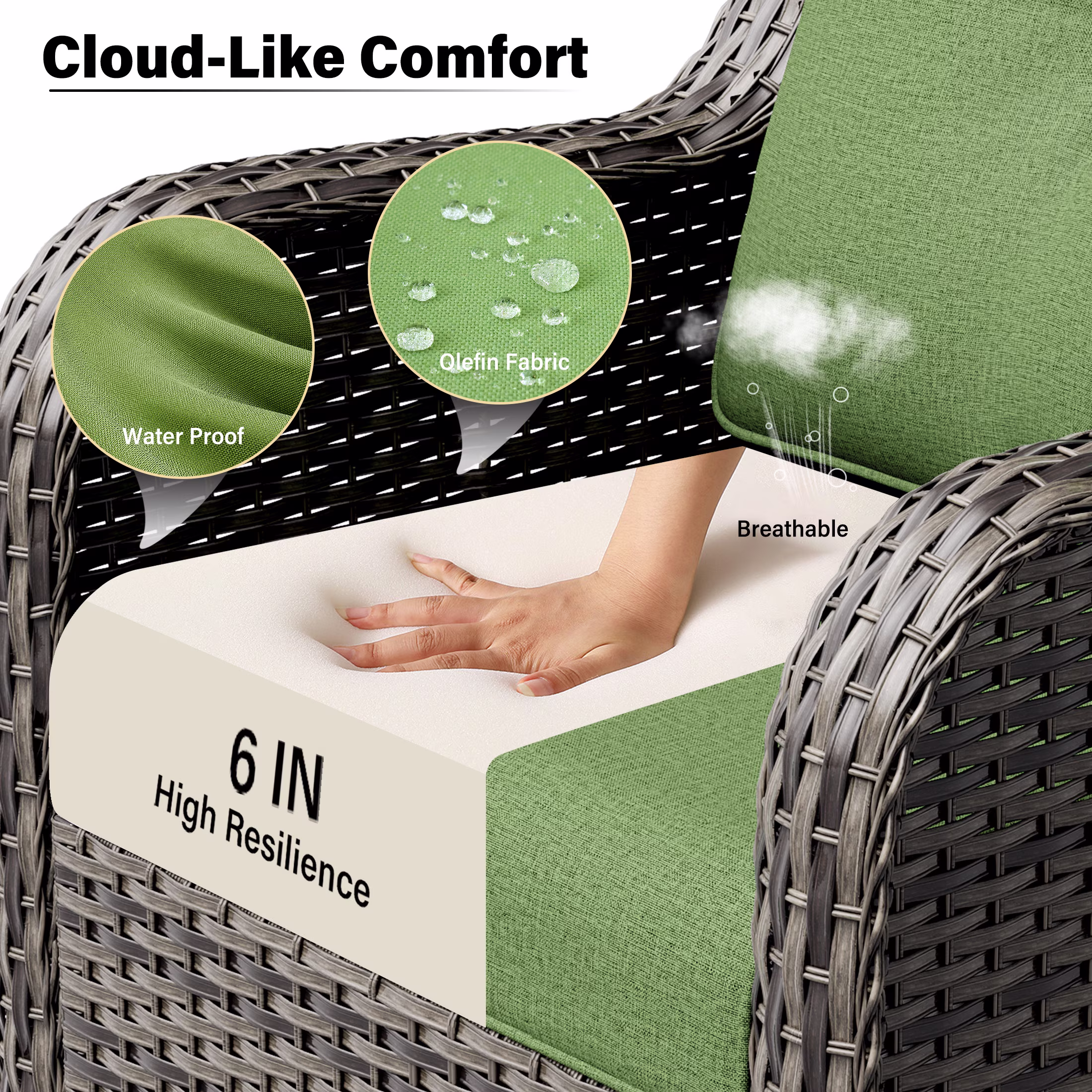 MeetLeisure 5-Piece Wicker Patio Furniture Set, Swivel Rocker Chairs with Ottomans and Side Table (Green) Zv77f - Image 9