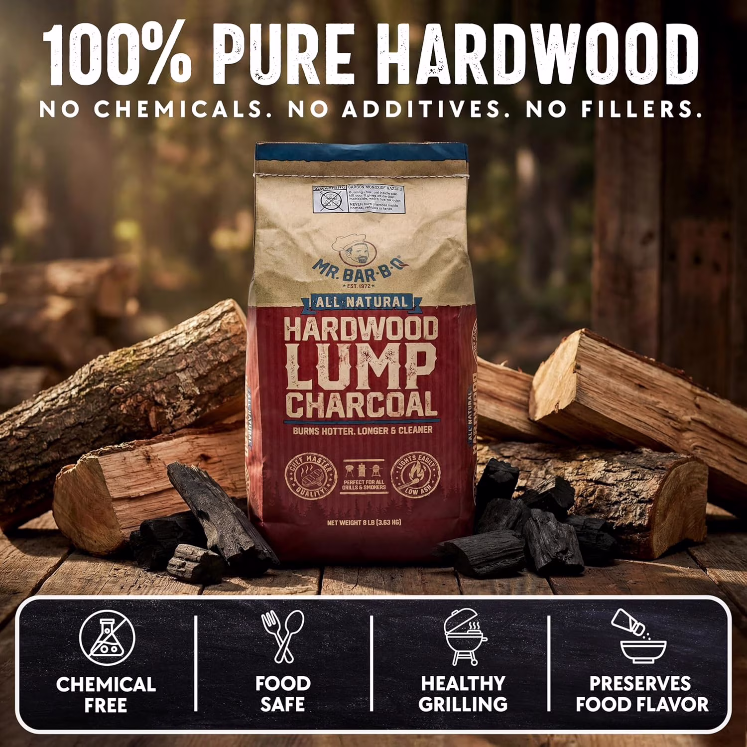 Mr. Bar-BQ All Natural Hardwood Lump Charcoal for Grilling and Smoking (20 lb) FggPo - Image 2