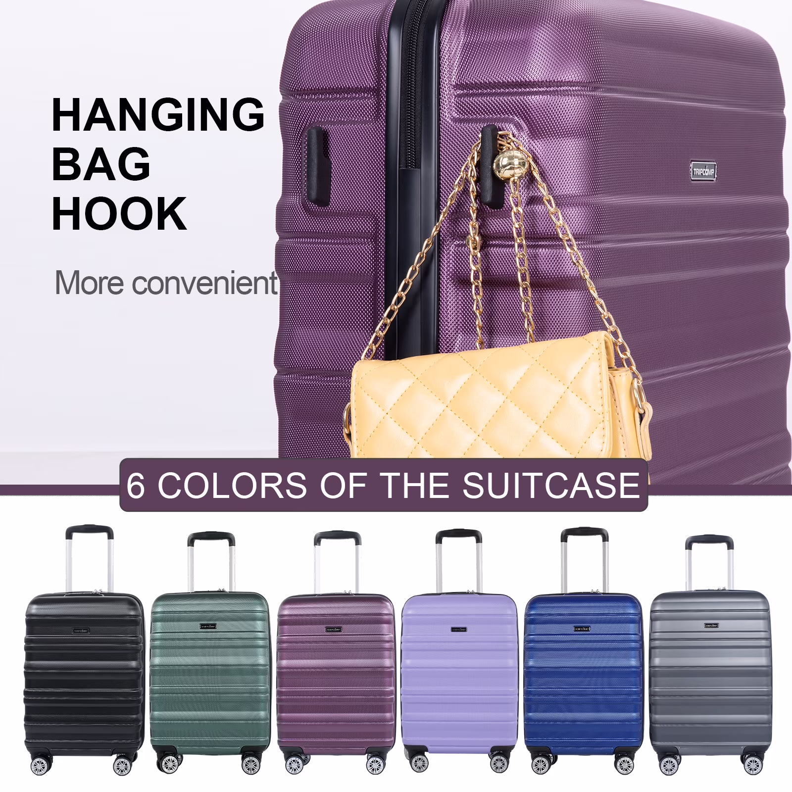 TRIPCOMP Hardside Luggage Set 3-Piece Lightweight Spinner Suitcase (Dark Purple, 21 in, 25 in, 29 in) Q5T8F