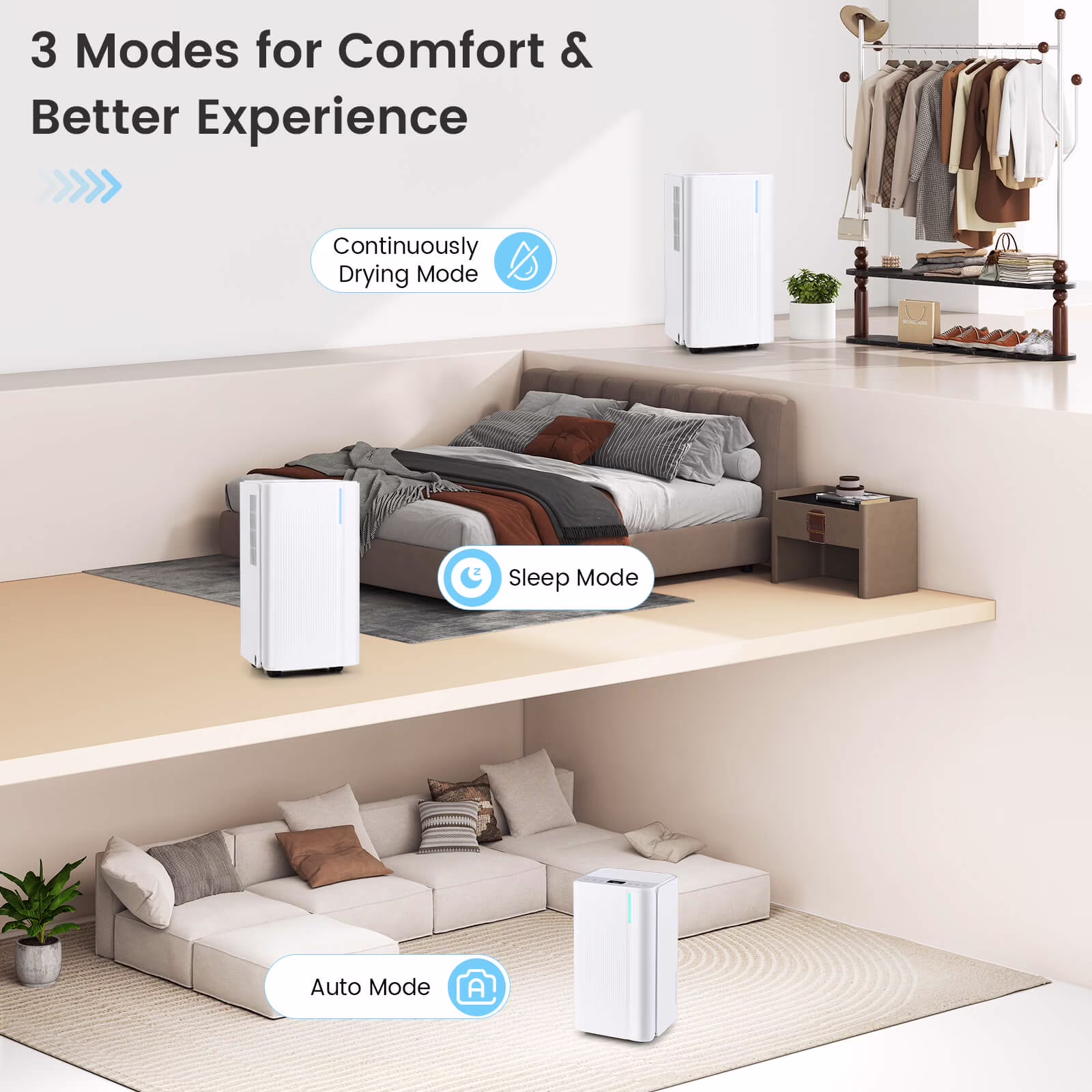 Costway Portable Dehumidifier for Home and Basement, Quiet Operation with 2000 Sq. Ft. Coverage (White, 9 Pints DOE) uCkhU - Image 2