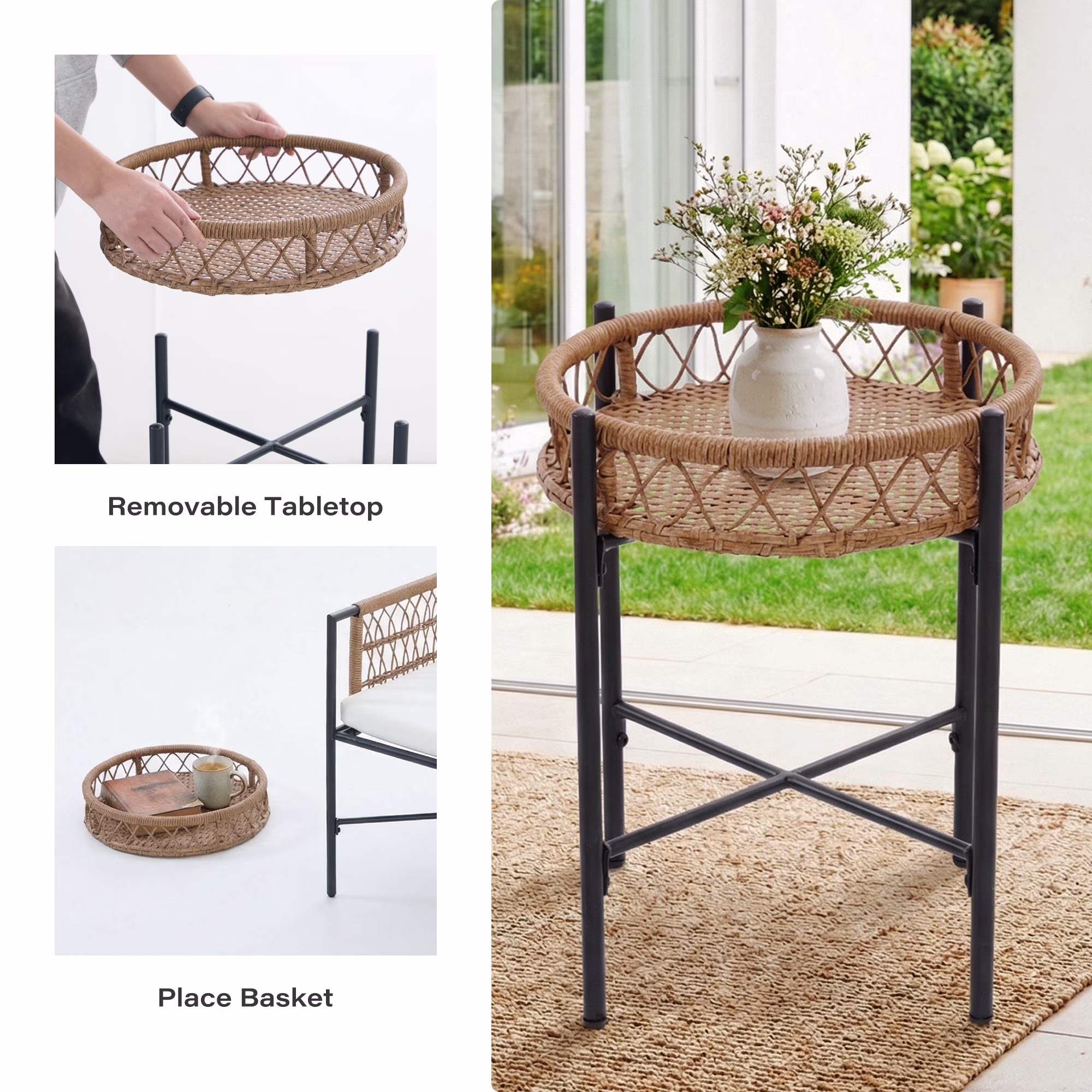 KamerOut 5-Piece Outdoor Wicker Patio Furniture Set with Cushions (Beige, 5-Piece Set) GpkGZ - Image 6