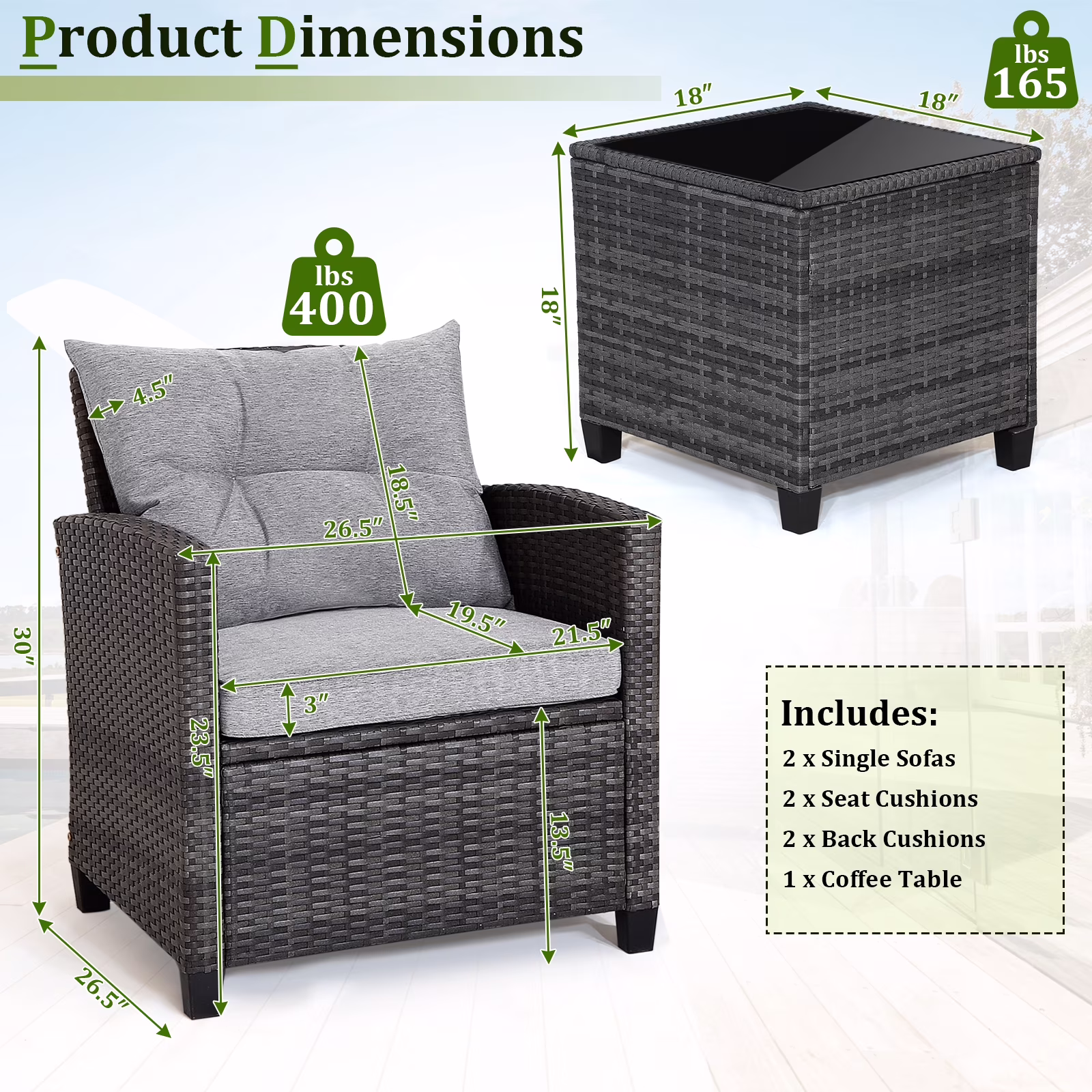 Gymax 3-Piece Patio Rattan Sofa Set Outdoor Wicker Conversation Furniture with Glass Tabletop (Grey, 3-Piece Set) 1vO0G - Image 7