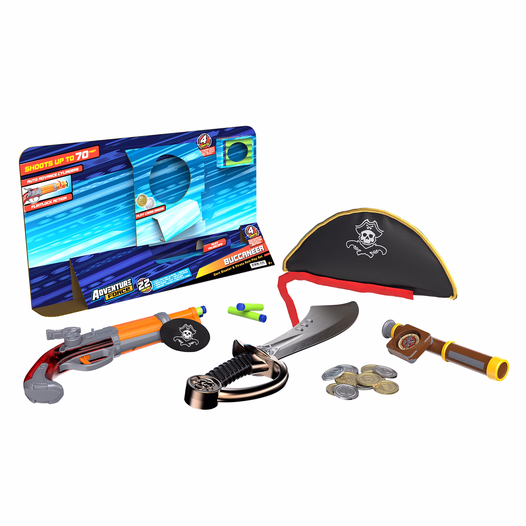Adventure Force Pirate Roleplay Set with Buccaneer Dart Blaster and Accessories (12-Piece Set) OhkKs