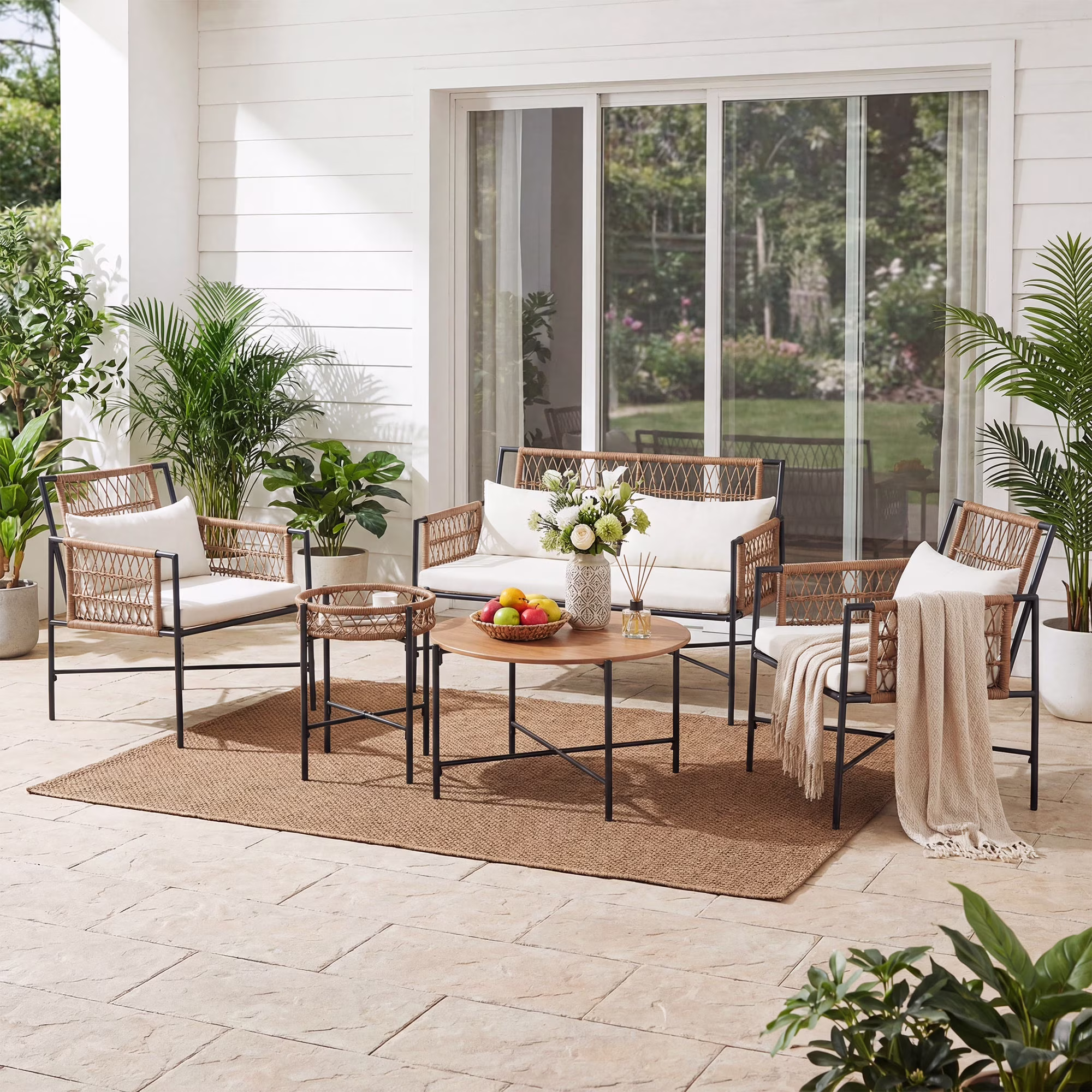 KamerOut 5-Piece Outdoor Wicker Patio Furniture Set with Cushions (Beige, 5-Piece Set) GpkGZ - Image 4