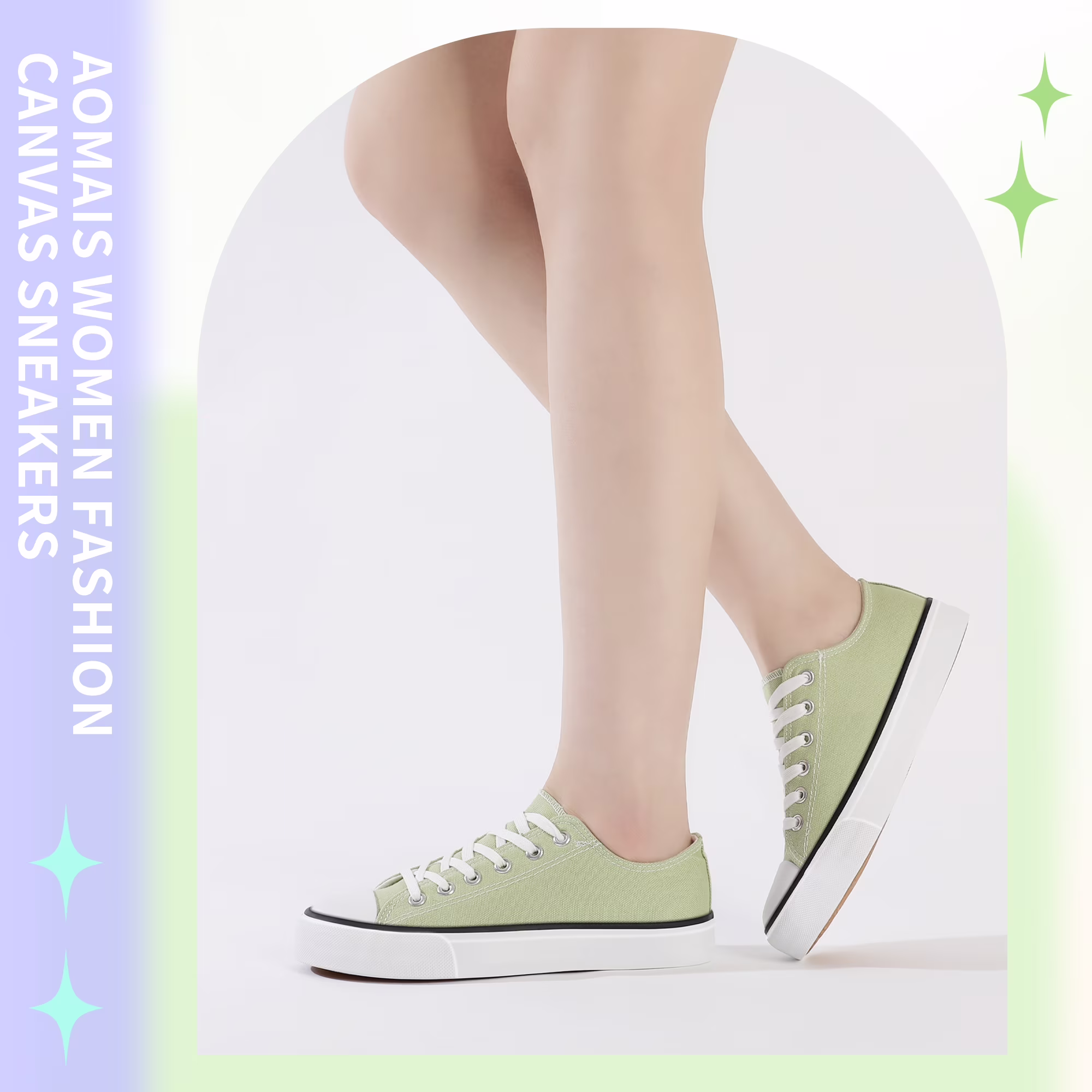 Aomais Womens Canvas Fashion Sneakers Classic Low Top Casual Walking Shoes (Grass Green, US 10) uCuyl - Image 6