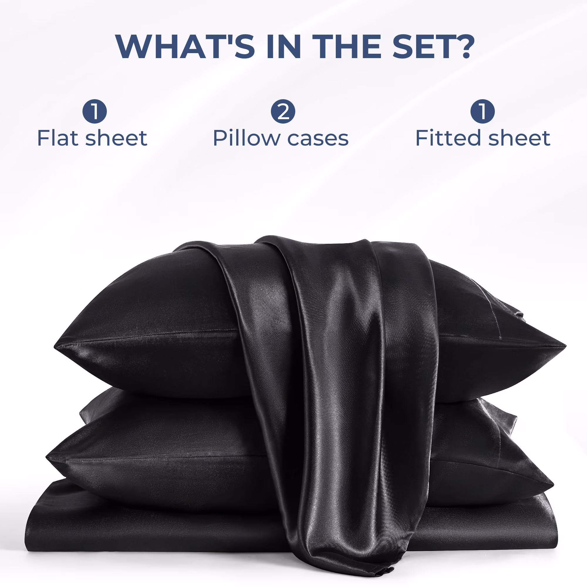 Seasonwood Satin Sheet Set, Silky Bedding Collection, Wrinkle-Resistant & Breathable (Black, Queen, 4-Piece Set) 1HWLj - Image 4