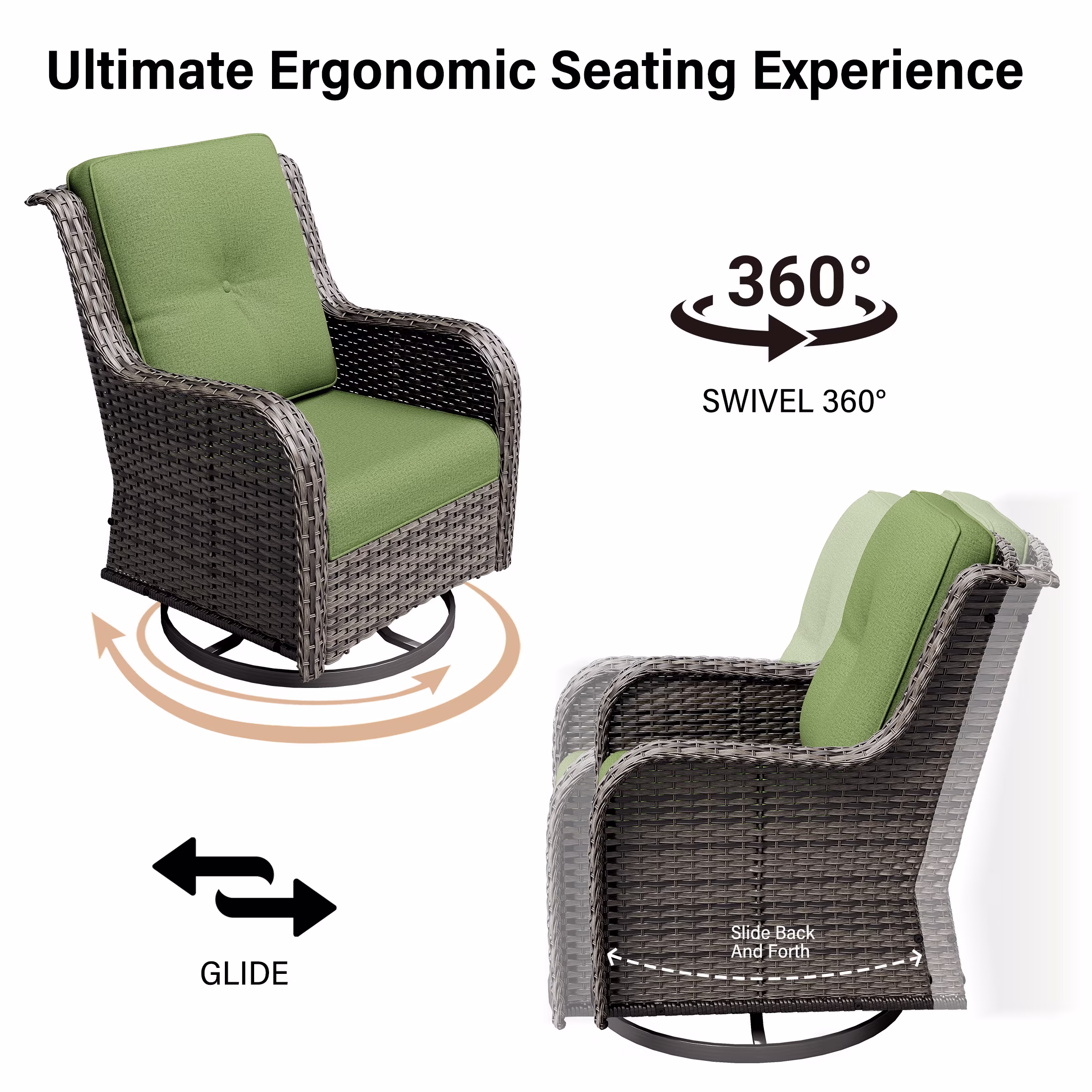 MeetLeisure 5-Piece Wicker Patio Furniture Set, Swivel Rocker Chairs with Ottomans and Side Table (Green) Zv77f - Image 10