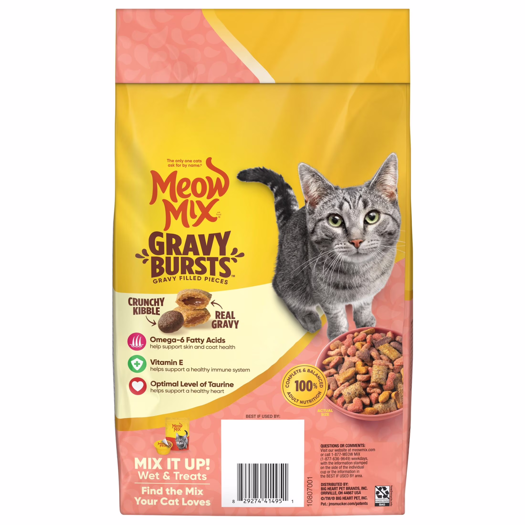 Meow Mix Gravy Bursts Savory Salmon Flavor Dry Cat Food (3 lb) 9FEZC - Image 7