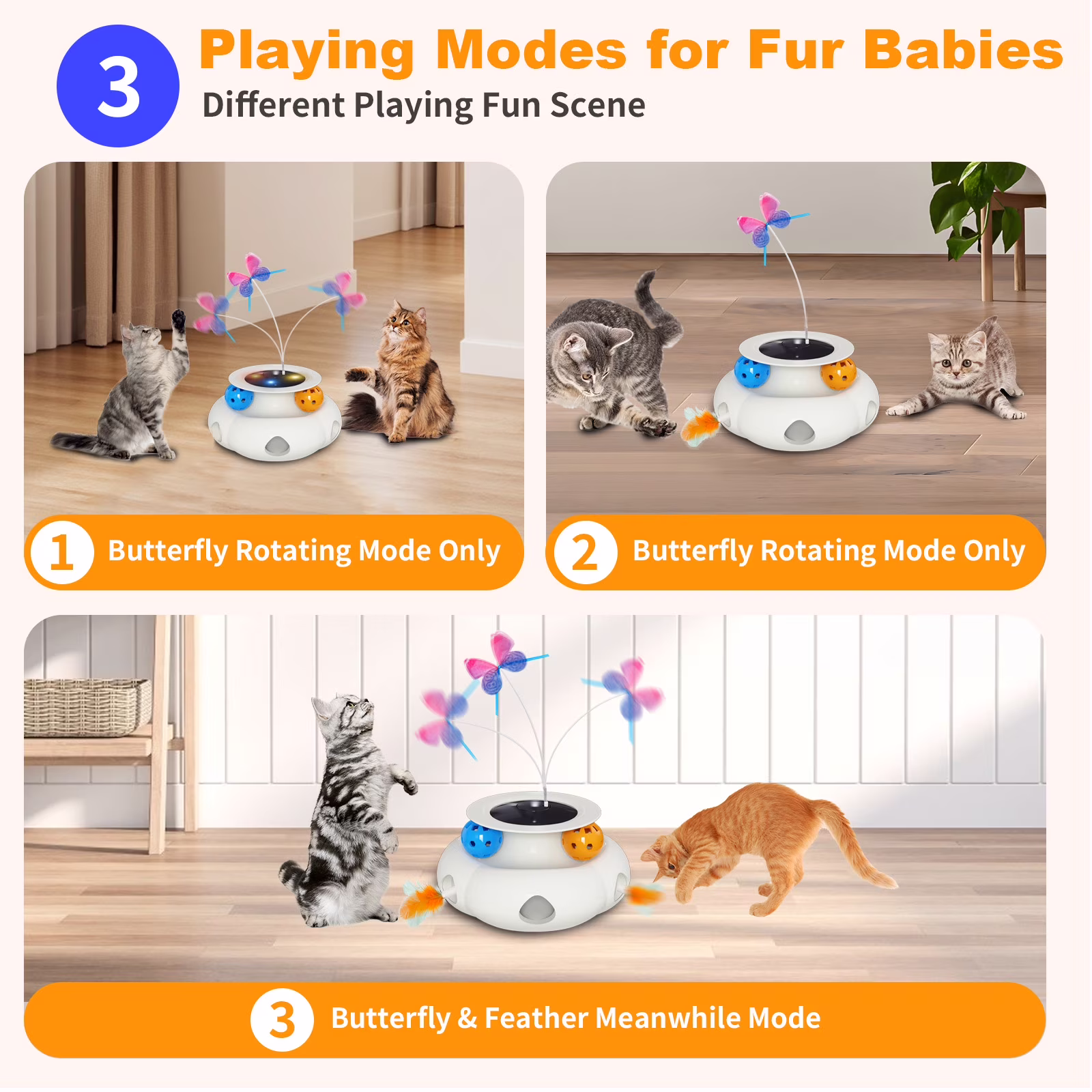 UniMaxLink Electric Interactive Cat Toy, Automatic Rotating Butterfly Feather Wand for Indoor Exercise (White, 1 Pack) BYZlg