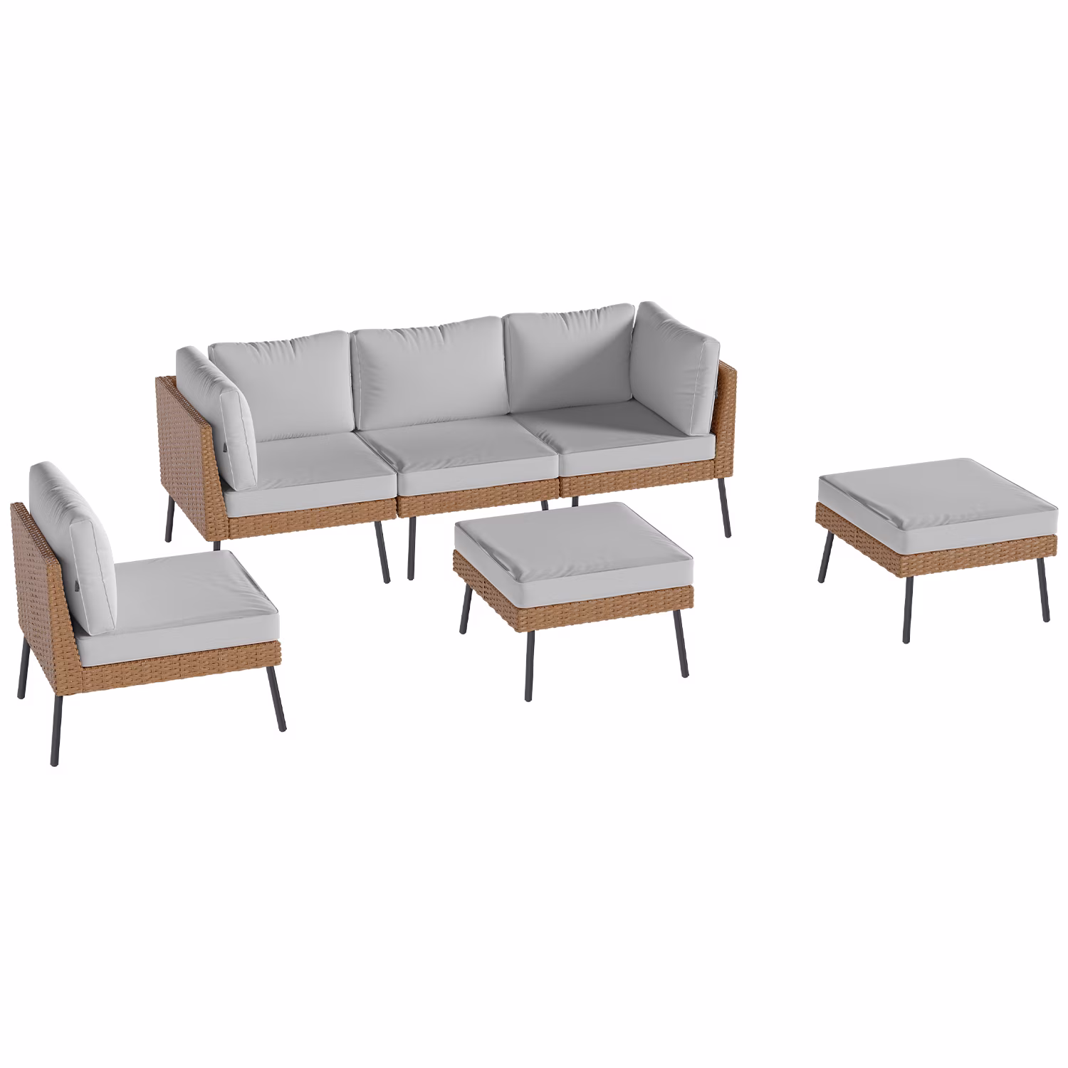 Sunmthink 6-Piece All Weather Wicker Patio Sectional Set with Water Resistant Cushions and Glass Coffee Table (Light Gray) of2WD - Image 3