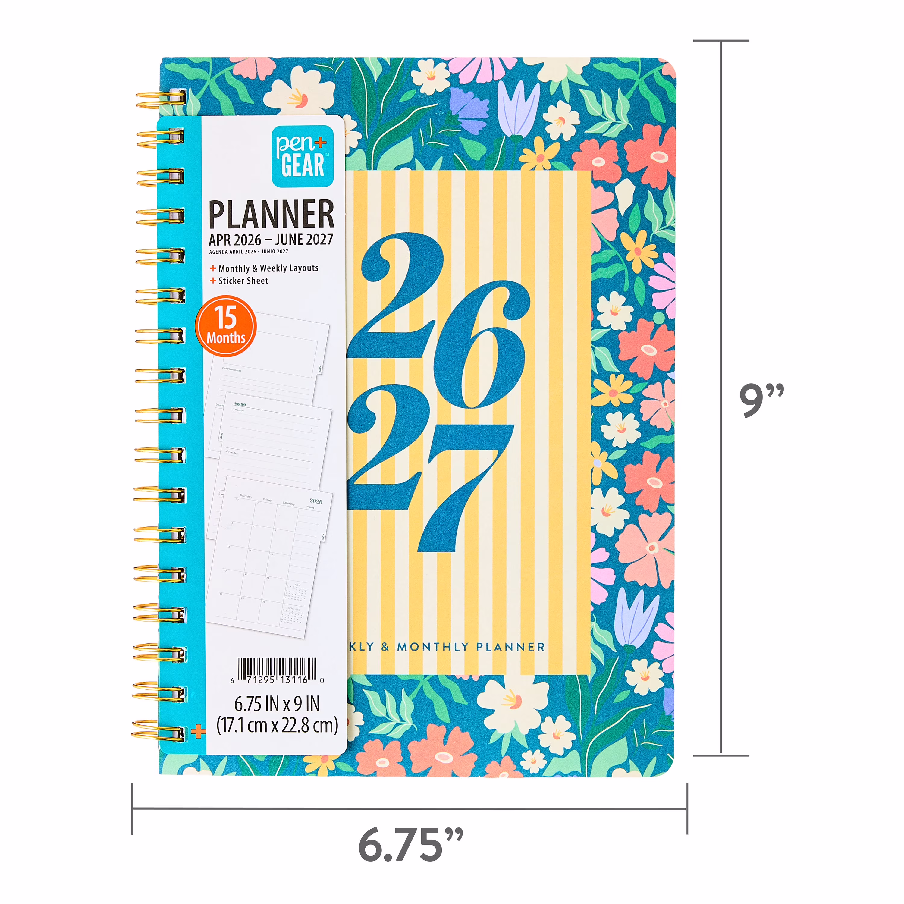 Pen+Gear 15-Month Monthly Weekly Planner, Academic Schedule Organizer, Floral Design (Multicolor, 6.75 in x 9 in) ds4du