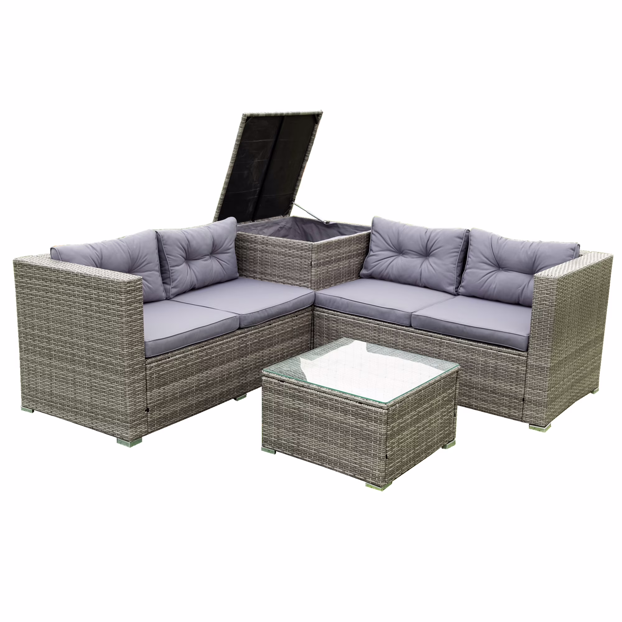 Segmart 4-Piece Outdoor Rattan Patio Sofa Set, All-Weather Wicker Sectional Furniture with Cushions, Glass Table, and Storage Box (Beige, 4-Piece Set) XhXKh