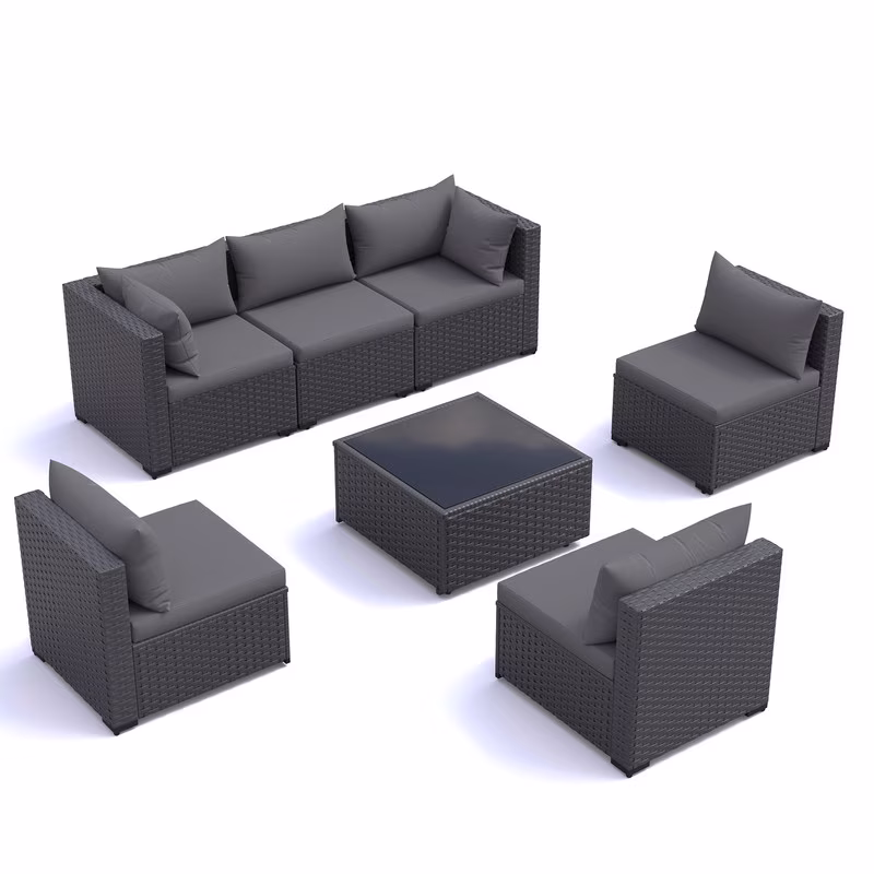 ELPOSUN 7-Piece Outdoor Patio Furniture Set, Sectional Rattan Sofa with Cushions (Dark Grey, 7-Piece) 12ACT - Image 3