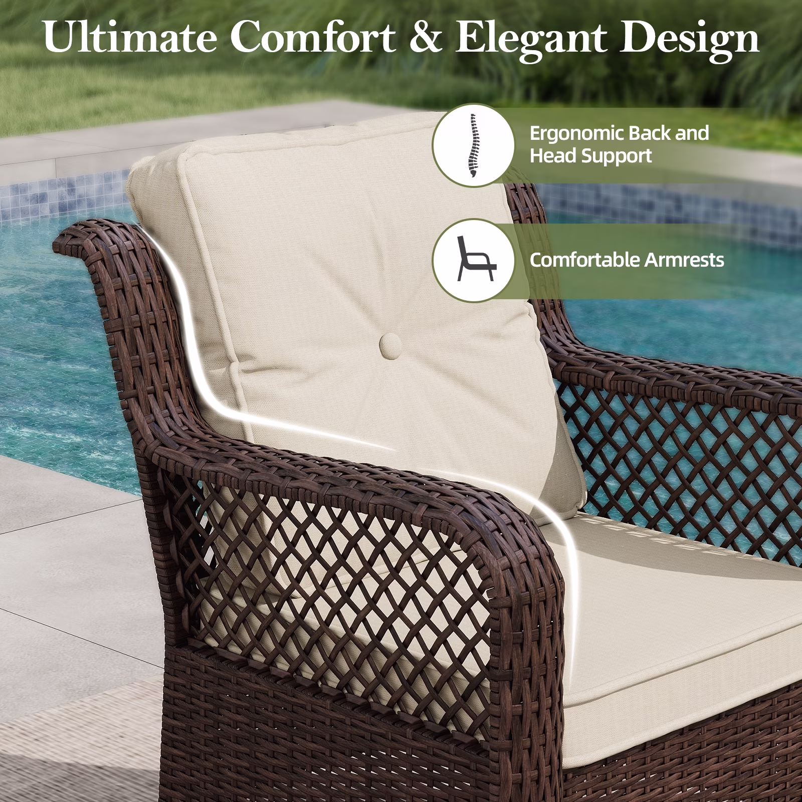 Mvpipi 6-Piece Outdoor Patio Furniture Set with Swivel Chairs, Ottoman, Sofa, and Coffee Table (Beige, 6-Piece Set) Af2MY - Image 7