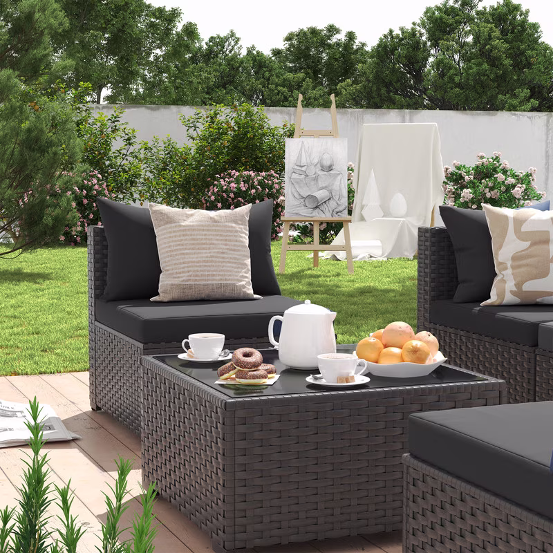 ELPOSUN 7-Piece Outdoor Patio Furniture Set, Sectional Rattan Sofa with Cushions (Dark Grey, 7-Piece) 12ACT - Image 4