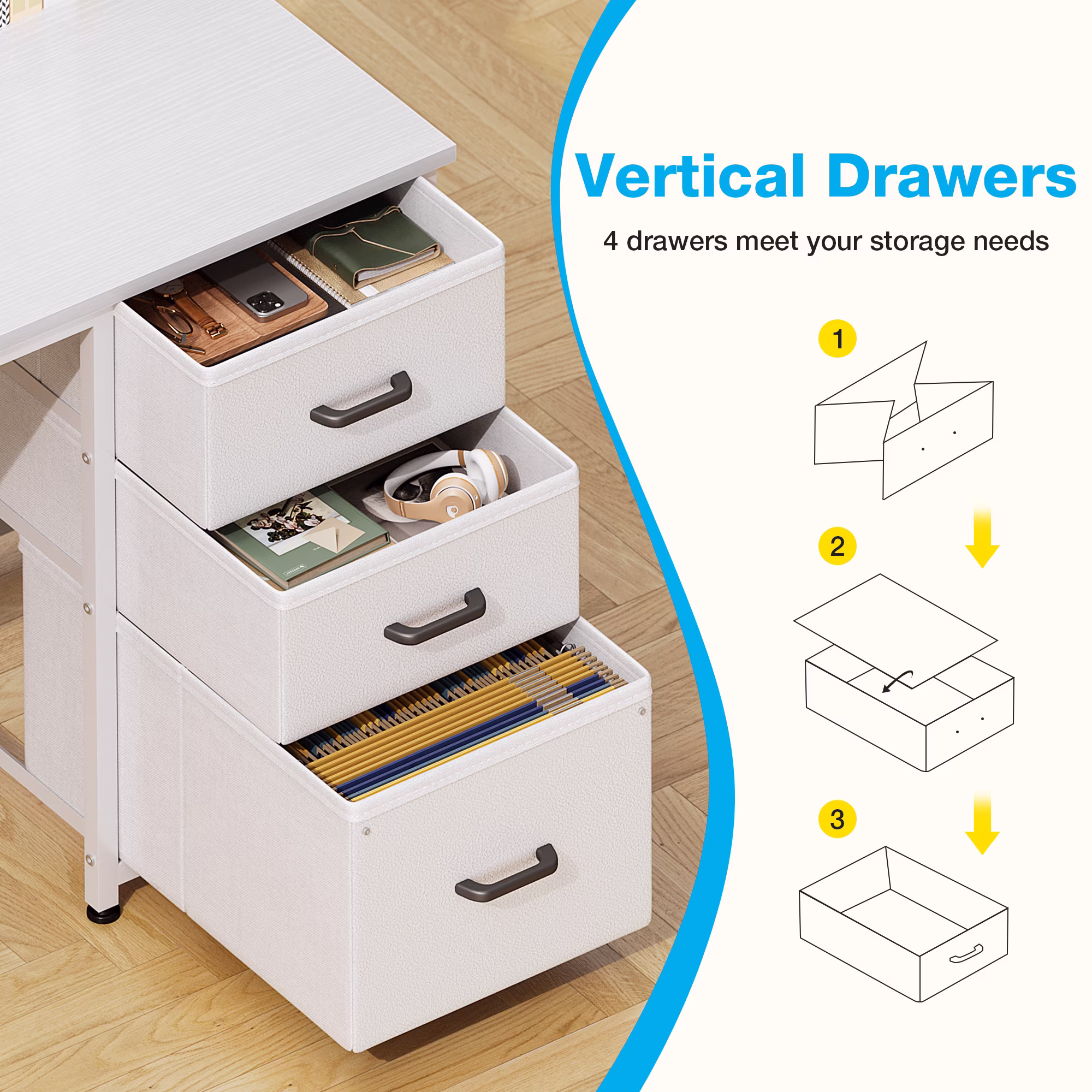 Casacomoda 51 in Computer Desk with File Drawers and USB Power Outlets (White, 51 in) 63aQP