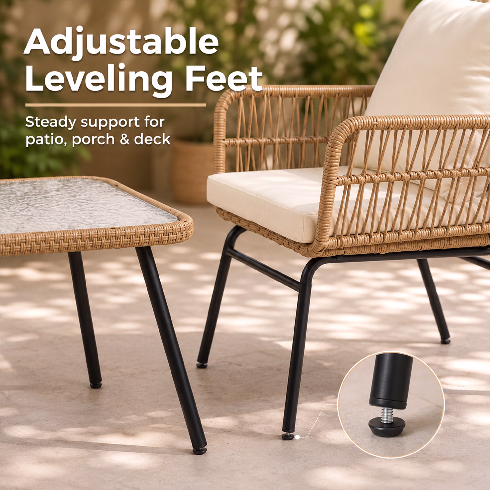 RADIATA 5-Piece Boho Outdoor Patio Furniture Set with Double Egg Chair, Sectional Sofa, Side Table, and Ice Bucket (Beige, 5-Piece Set) qIwpw - Image 2