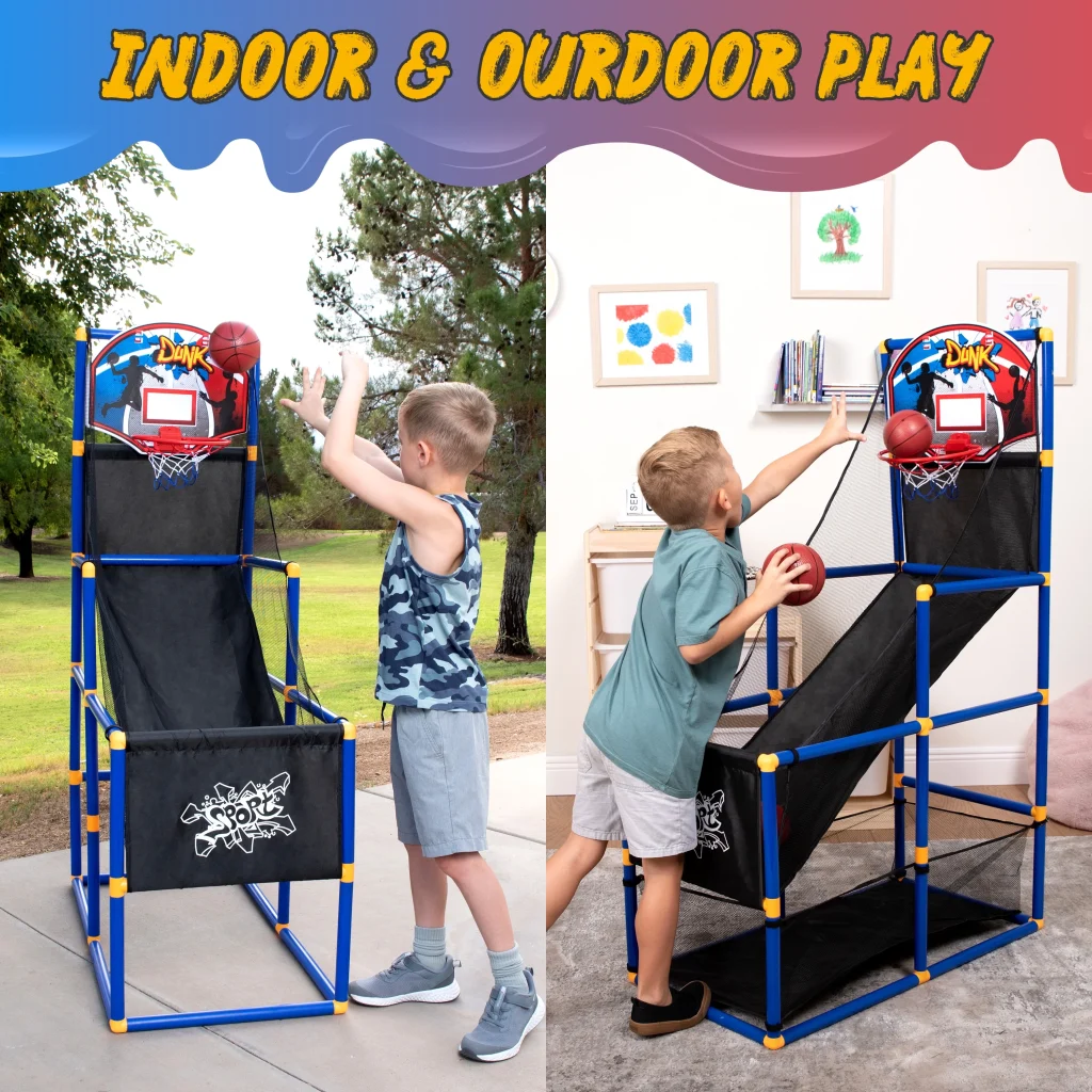 Joyfy Indoor Arcade Basketball Hoop Set with 4 Balls (Blue, 44 in - 55 in) fue3H