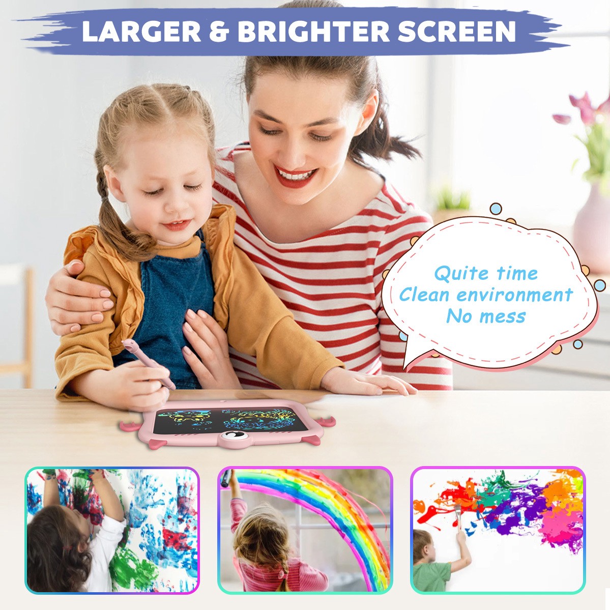 Xueyu LCD Writing Tablet for Kids, Colorful Erasable Doodle Board, Portable Drawing Pad for Educational Learning (Pink, 10 in) Riinj - Image 4