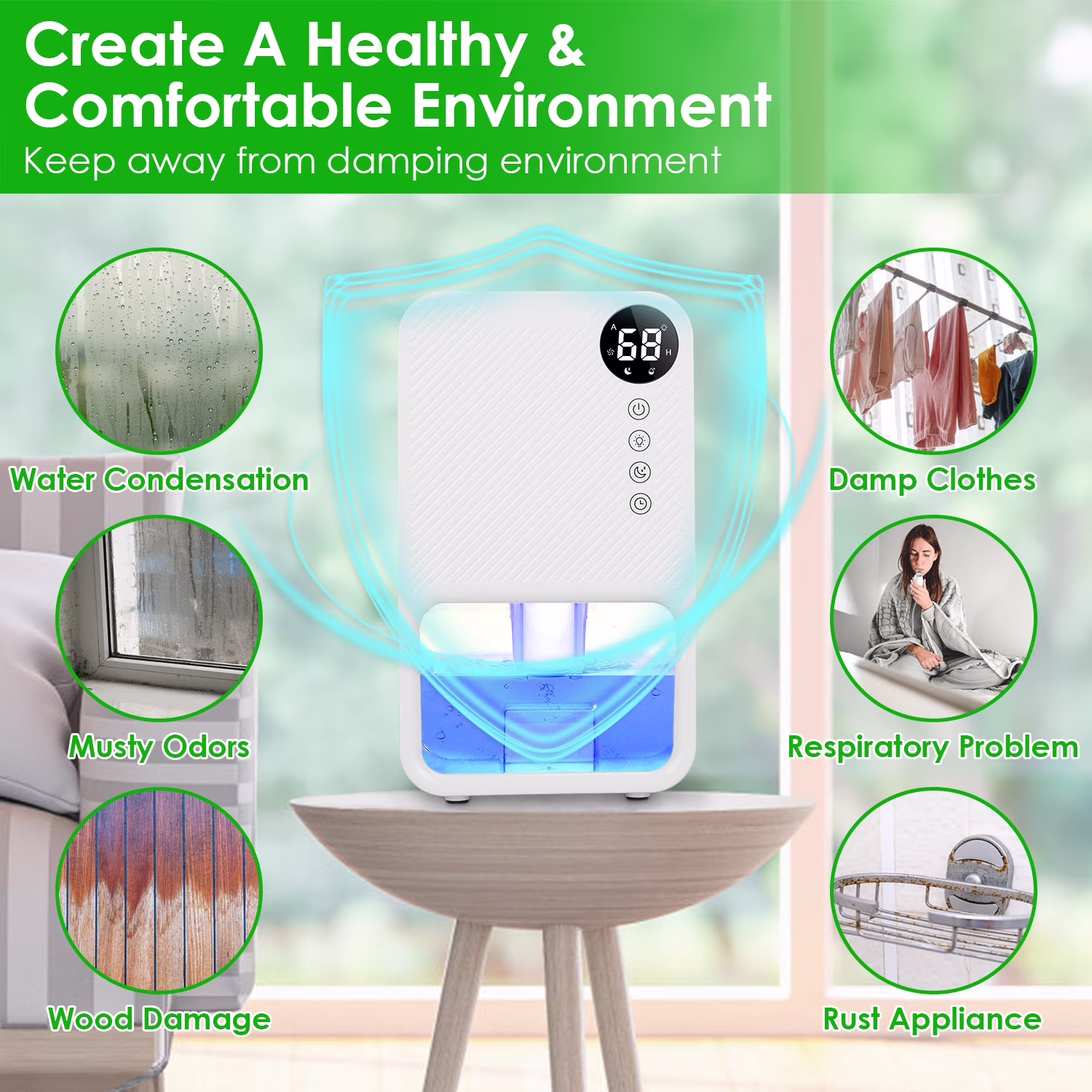 iMounTEK Portable Dehumidifier for Home, Quiet Small Room Moisture Remover with Auto Shut-Off and 7-Color LED (White, 37 fl oz) XOGfj - Image 4