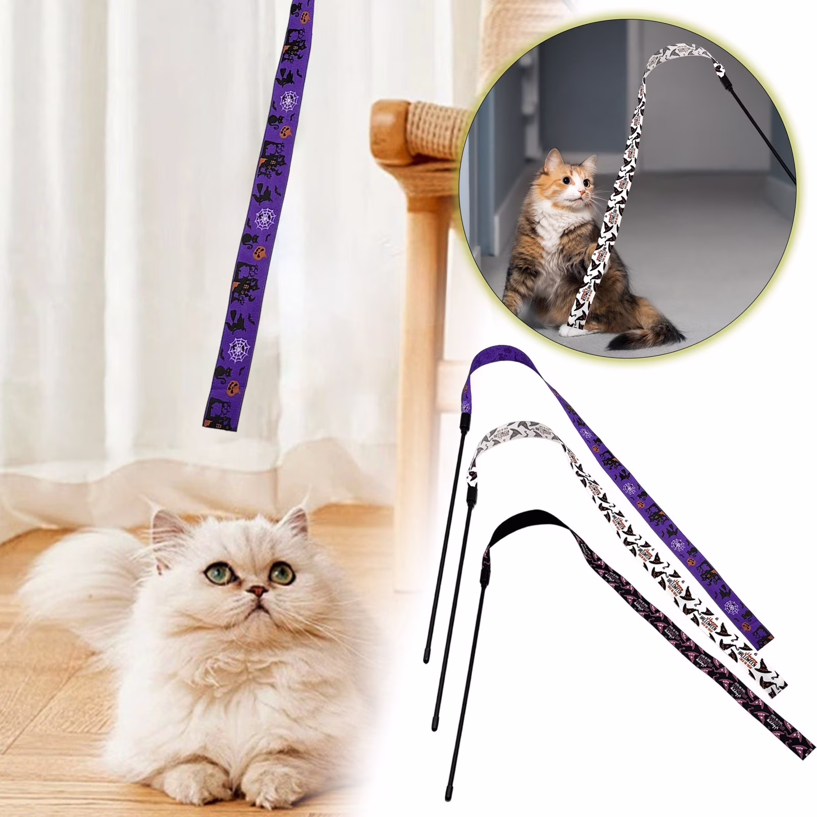 Stellarl Interactive Cat Teaser Wand Halloween Theme (Orange and Black, 18 in) ruwY3