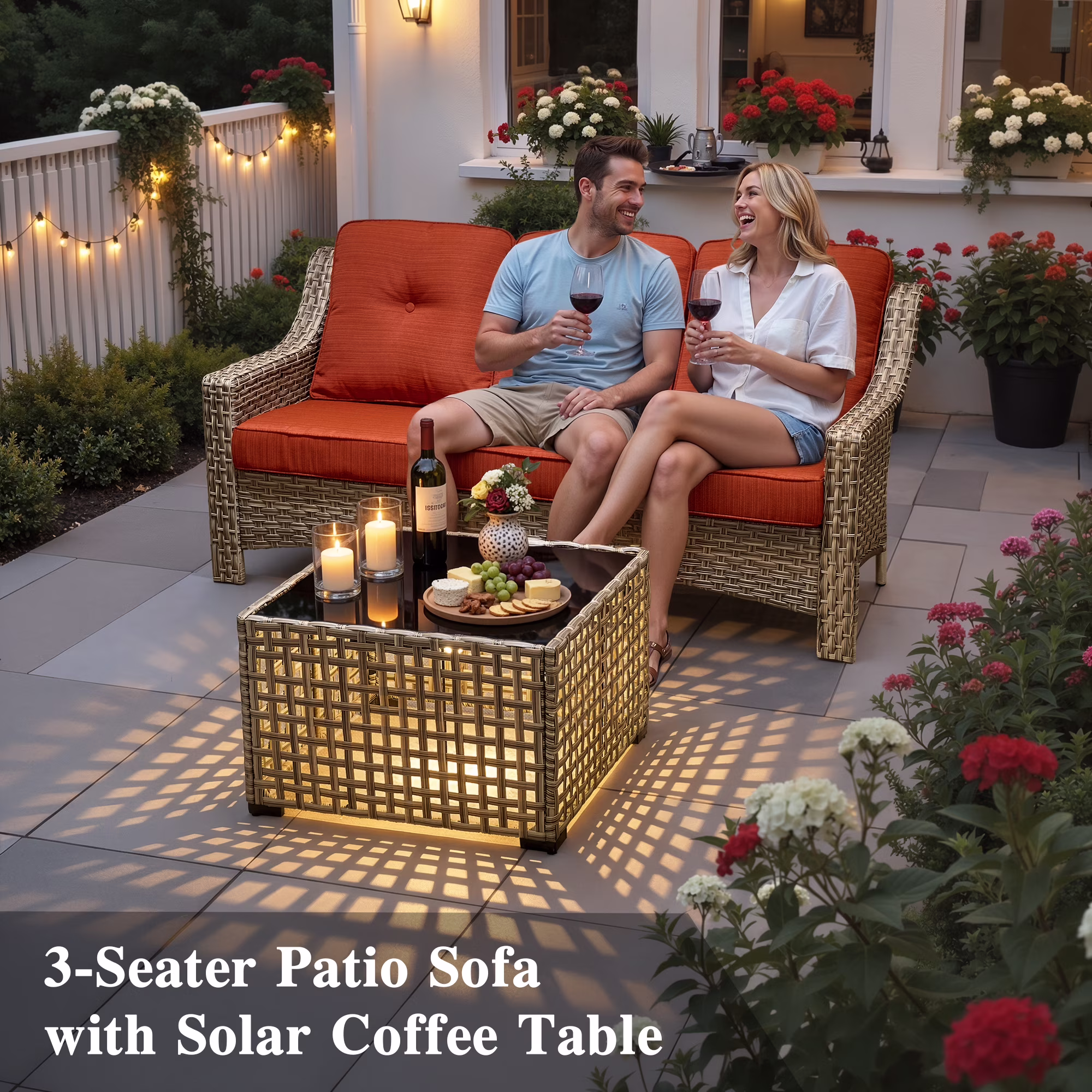 Ovios 5-Piece Outdoor Patio Furniture Set with Swivel Chairs and Solar Light Coffee Table (Orange Red, 5-Piece Set) dUz1W - Image 6