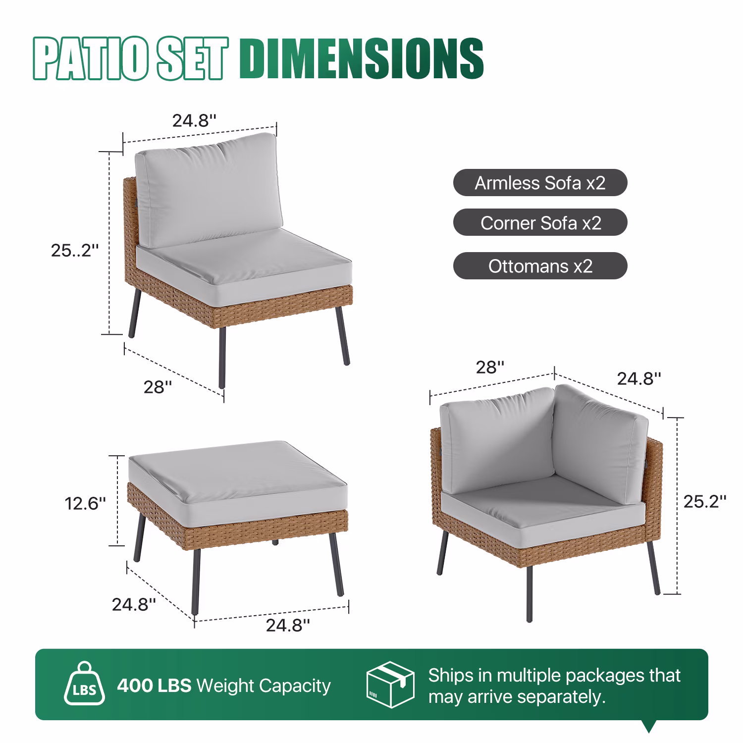 Sunmthink 6-Piece All Weather Wicker Patio Sectional Set with Water Resistant Cushions and Glass Coffee Table (Light Gray) of2WD - Image 2