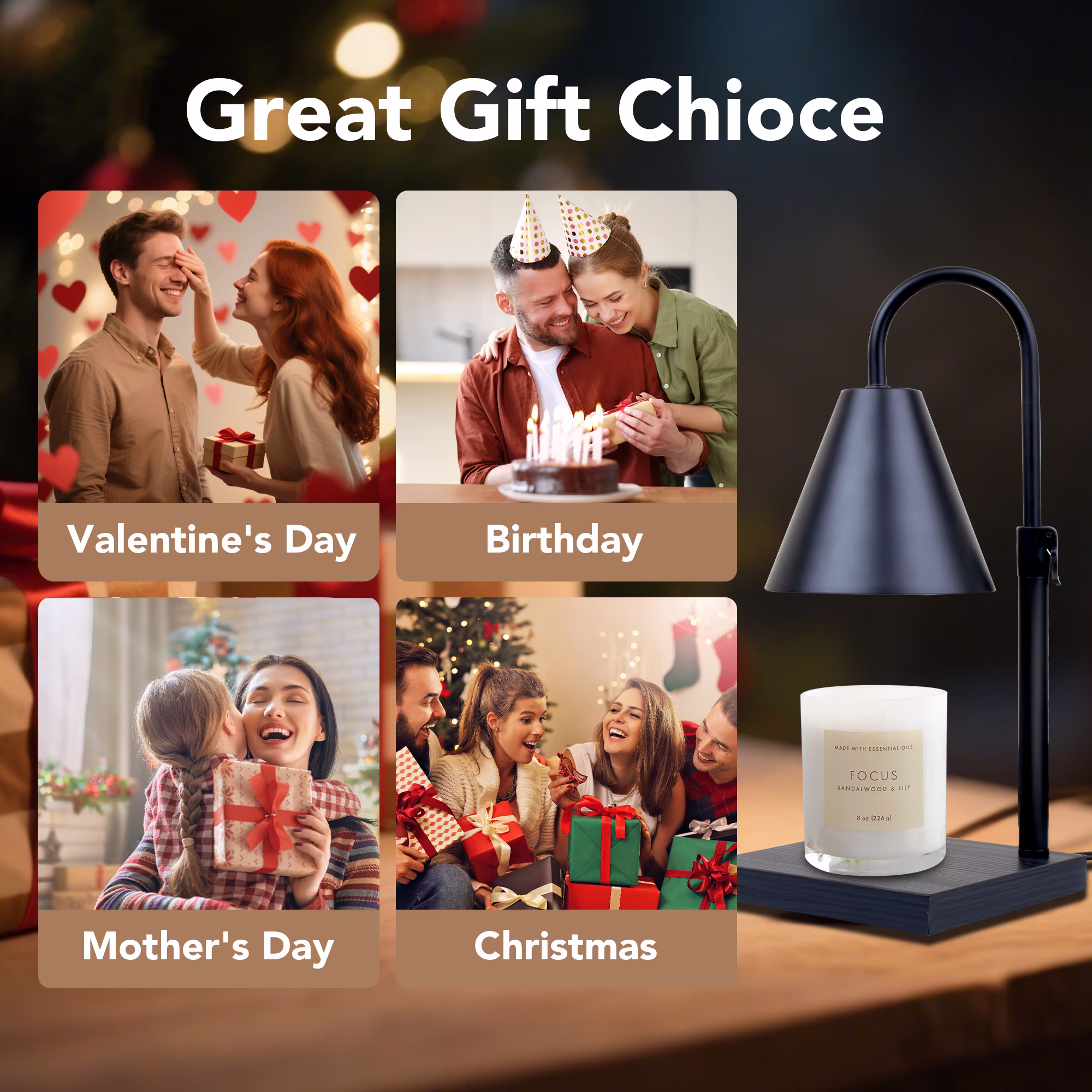 DAYBETTER Candle Warmer Lamp with Timer, Dimmable Electric Wax Melter with 2 GU10 Bulbs, Adjustable Height (White, 6.5x6.5x10.4 in) EzTgi
