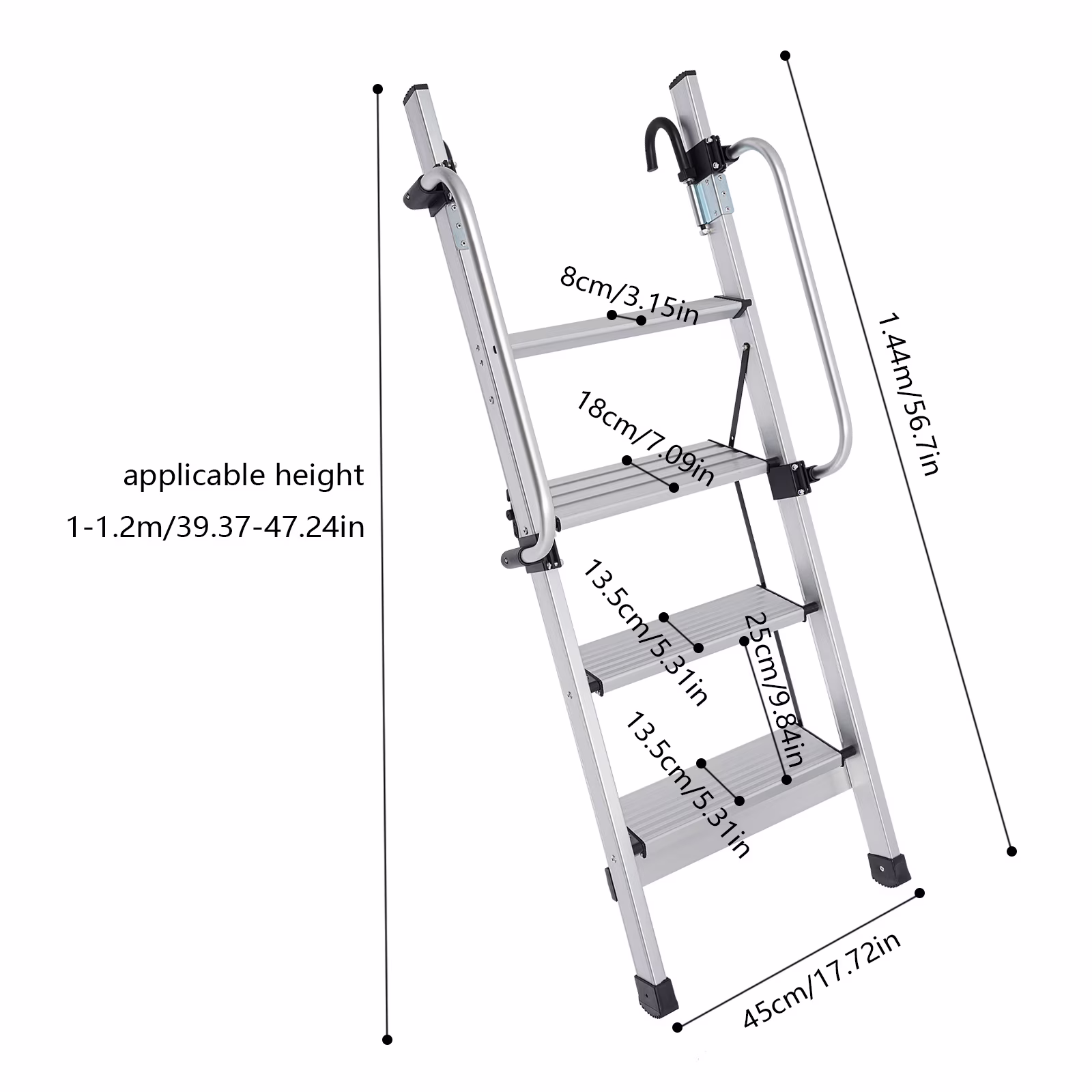 Generic 4-Step Adjustable Bunk Bed Ladder, Heavy-Duty Aluminum Alloy Folding Ladder for Loft and RV (Silver, 330 lb Capacity) jxxoX