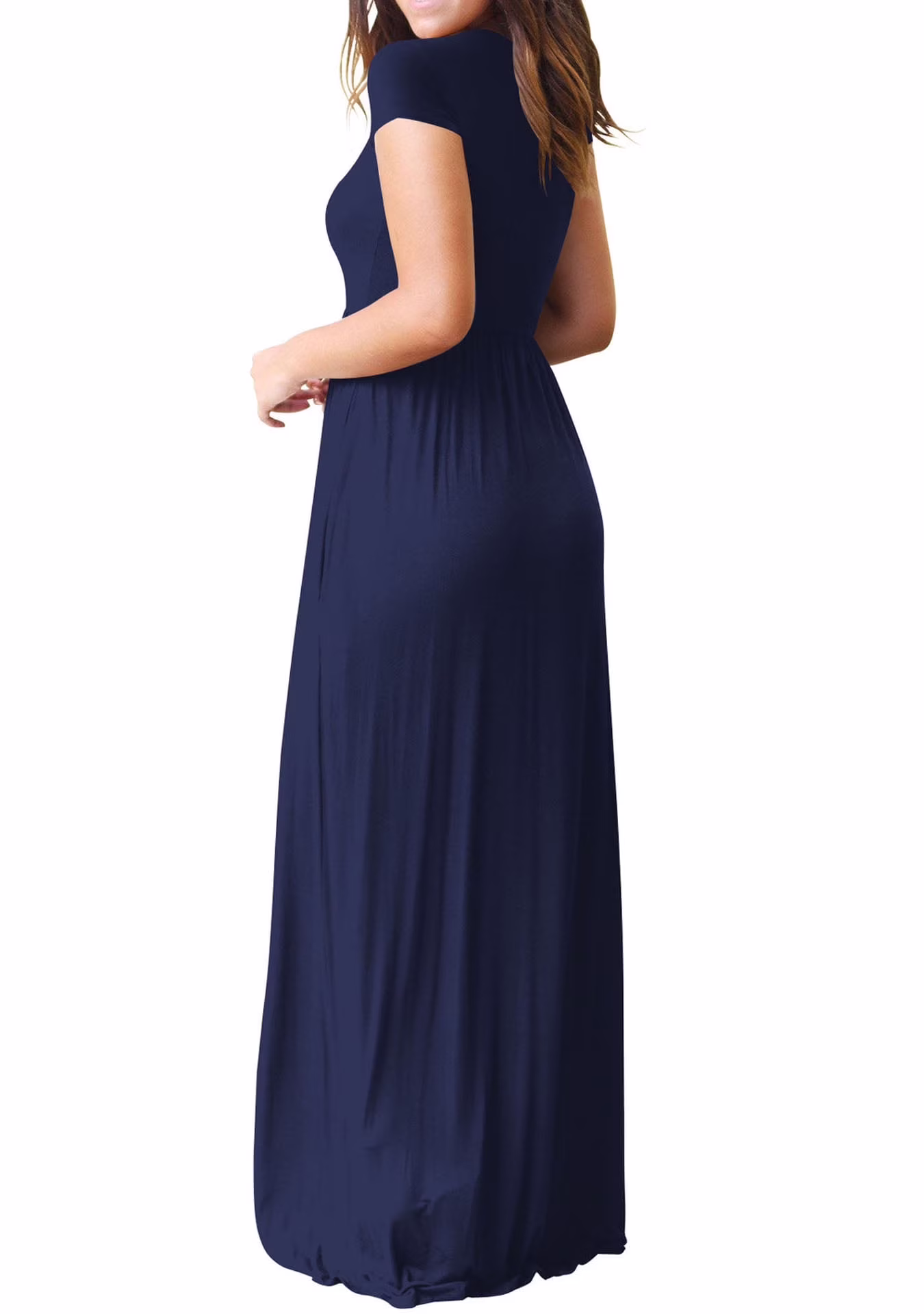 Mengpipi Women's Short Sleeve Maxi Dress Casual Loose Fit with Pockets (Navy Blue, M) g2d0b
