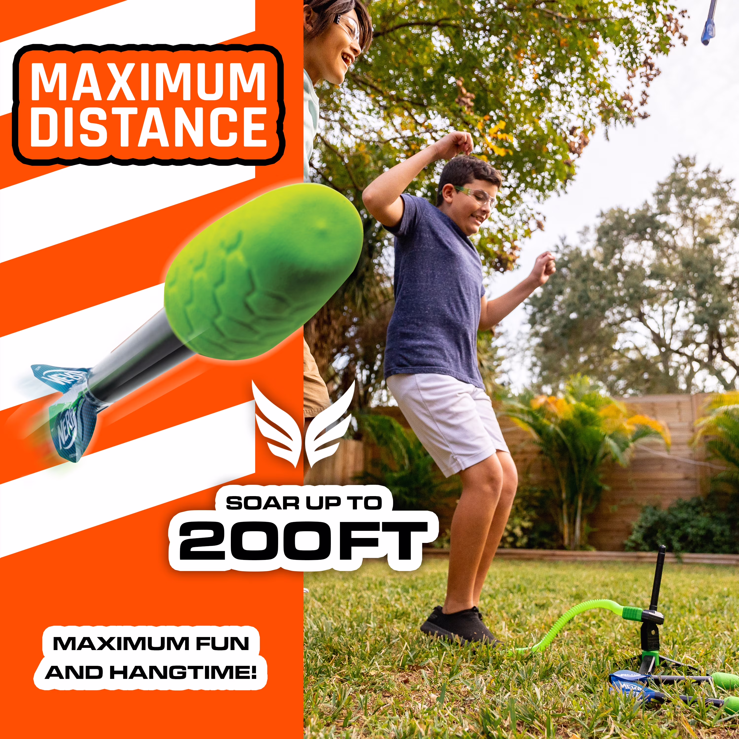 Nerf Rip Rocket Launcher Stomp-Powered Outdoor Toy Set (Green, 3-Pack) 1cMq7 - Image 7