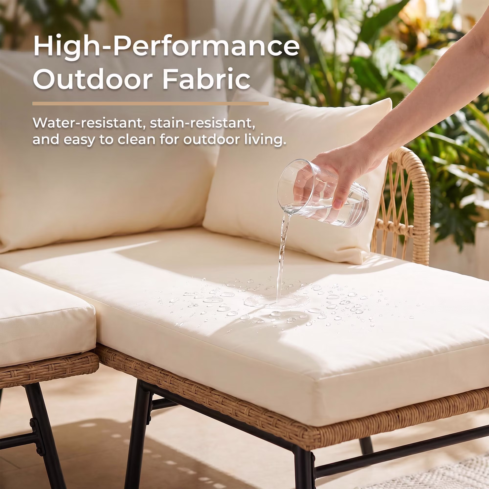 RADIATA 5-Piece Boho Outdoor Patio Furniture Set with Double Egg Chair, Sectional Sofa, Side Table, and Ice Bucket (Beige, 5-Piece Set) qIwpw - Image 3