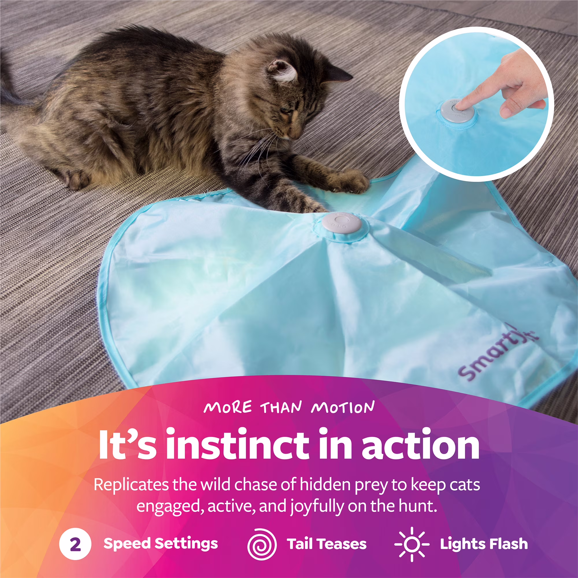 SmartyKat Hot Pursuit Electronic Concealed Motion Cat Toy with Faux Fur Wand (One Size) zqlyK - Image 6