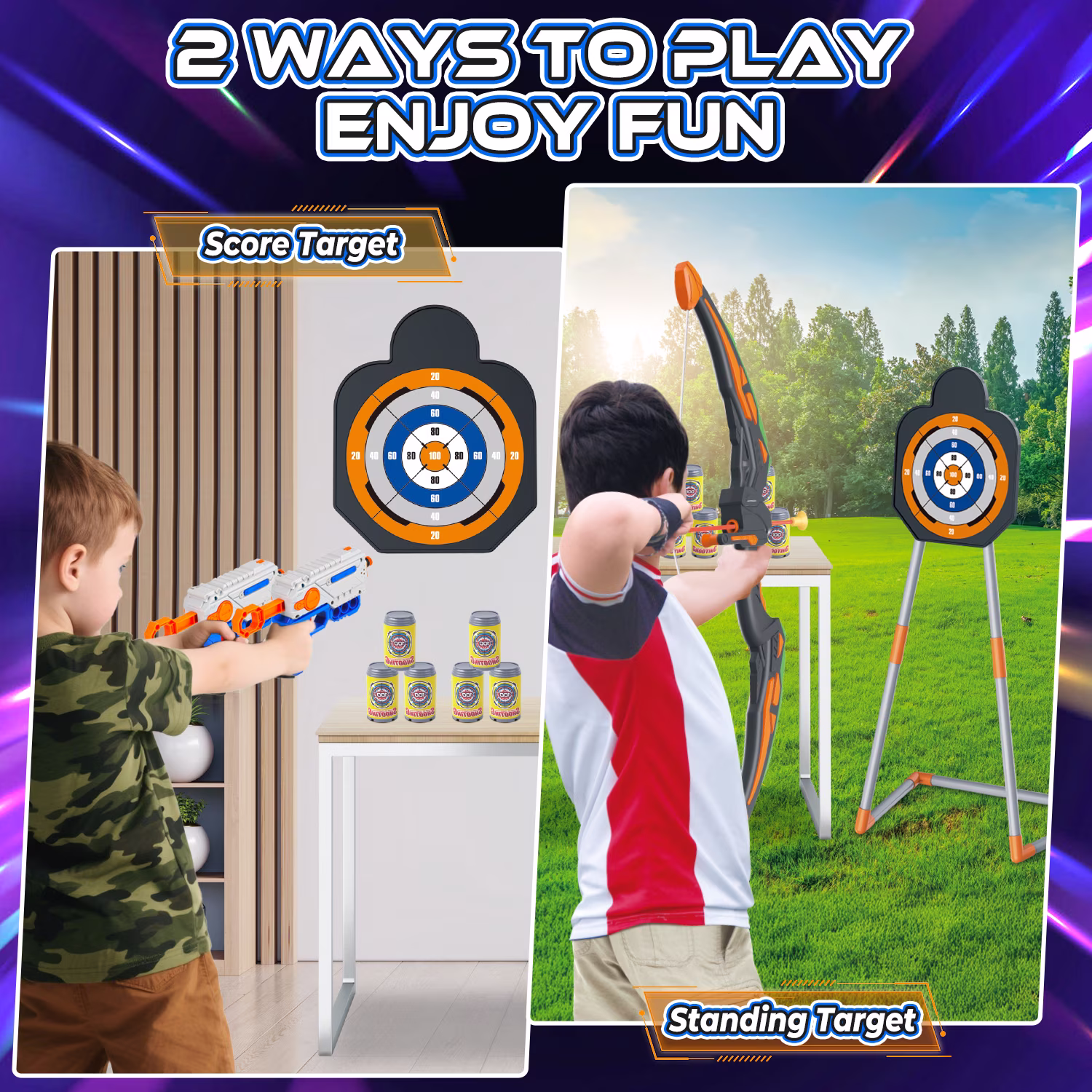 Huge Wave LED Archery Set with Foam Dart Blaster (2 Pack, Black) avayt