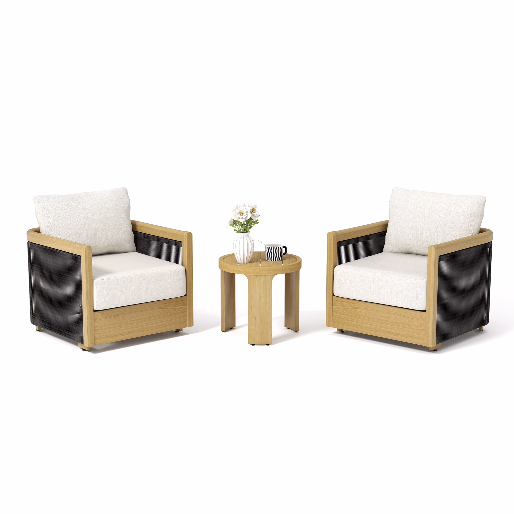Happatio 3-Piece Aluminum Outdoor Conversation Set with Deep Seating and Side Table (Beige, 3-Piece Set) 5xSmg