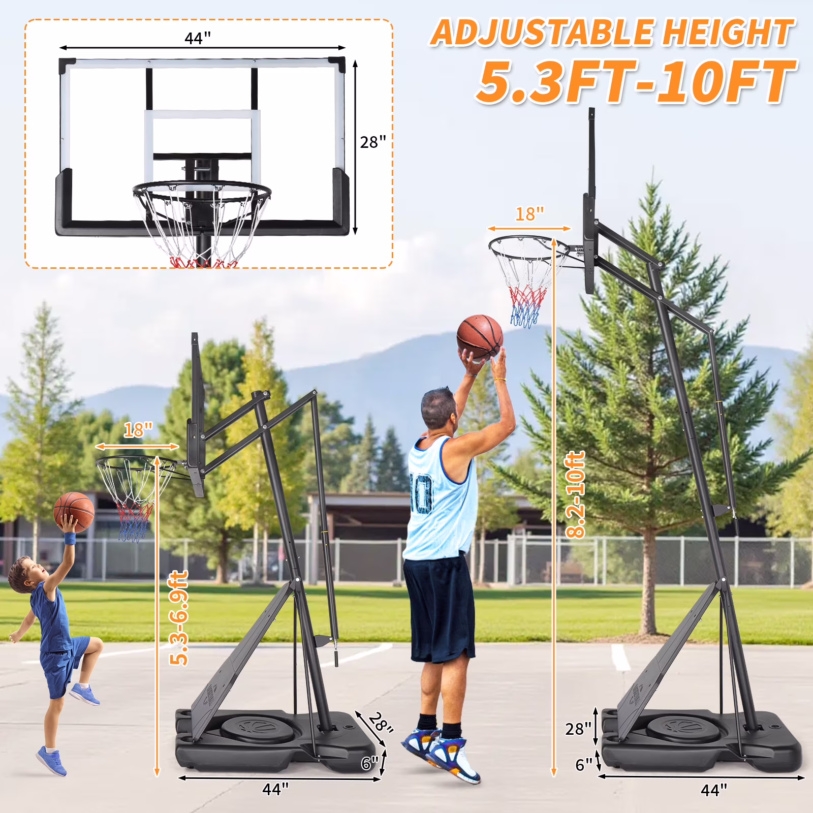 Ktaxon Portable Basketball Hoop System, Adjustable Height Outdoor Goal (Black, 44 in) 5GBrr