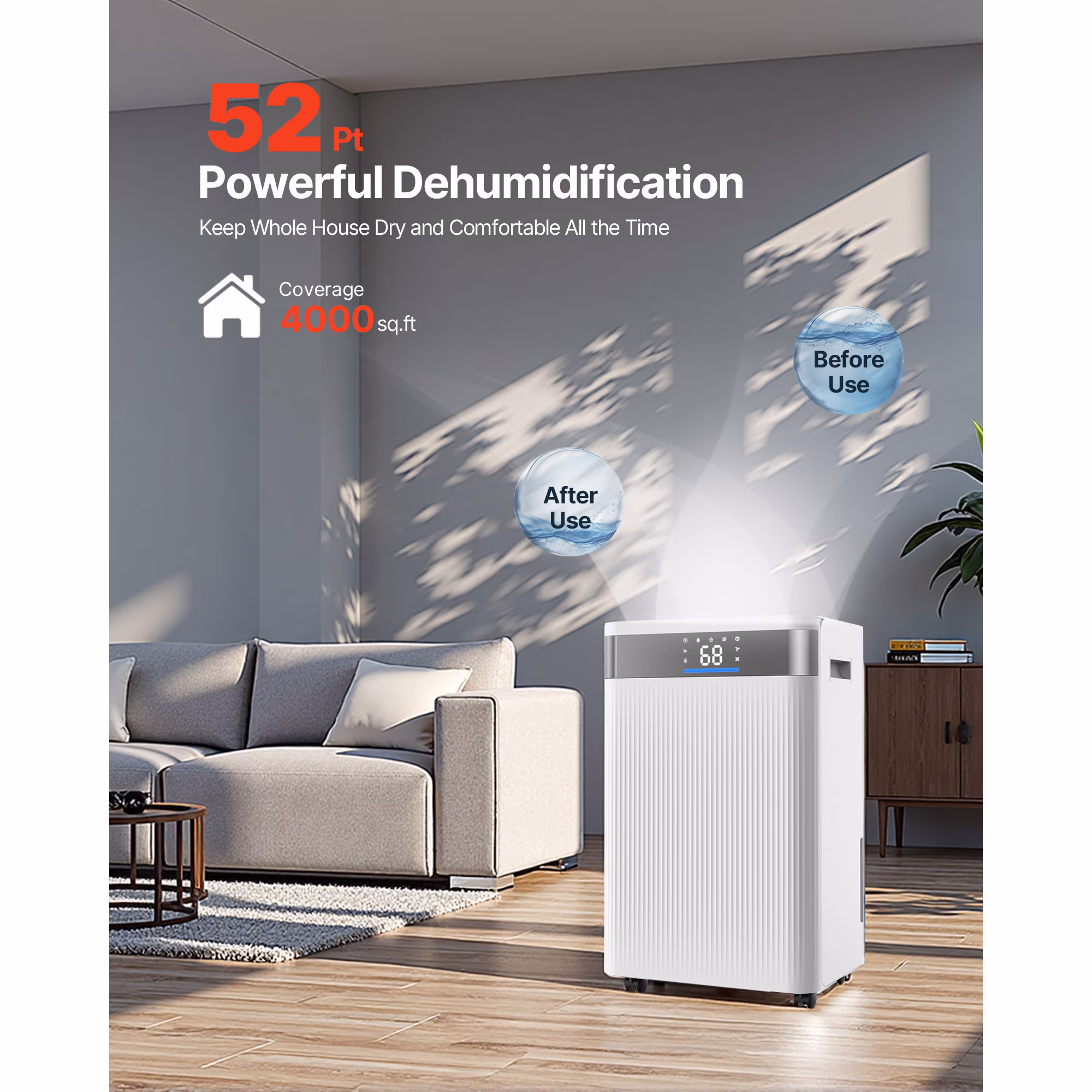 KFFKFF 52-Pint Dehumidifier for Home and Basement (White, 52-Pint) fIcEH