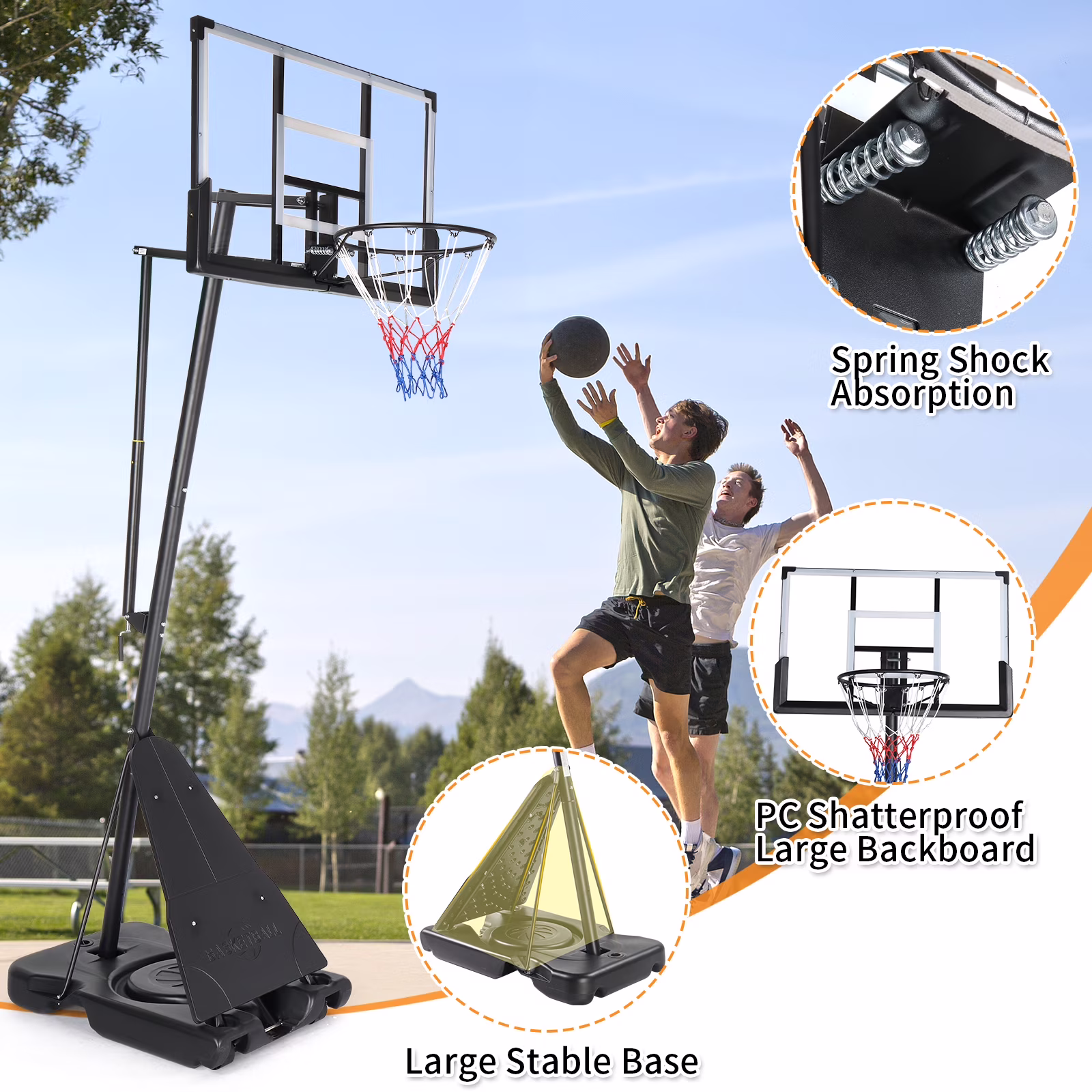 Ktaxon Portable Basketball Hoop System, Adjustable Height Outdoor Goal (Black, 44 in) 5GBrr